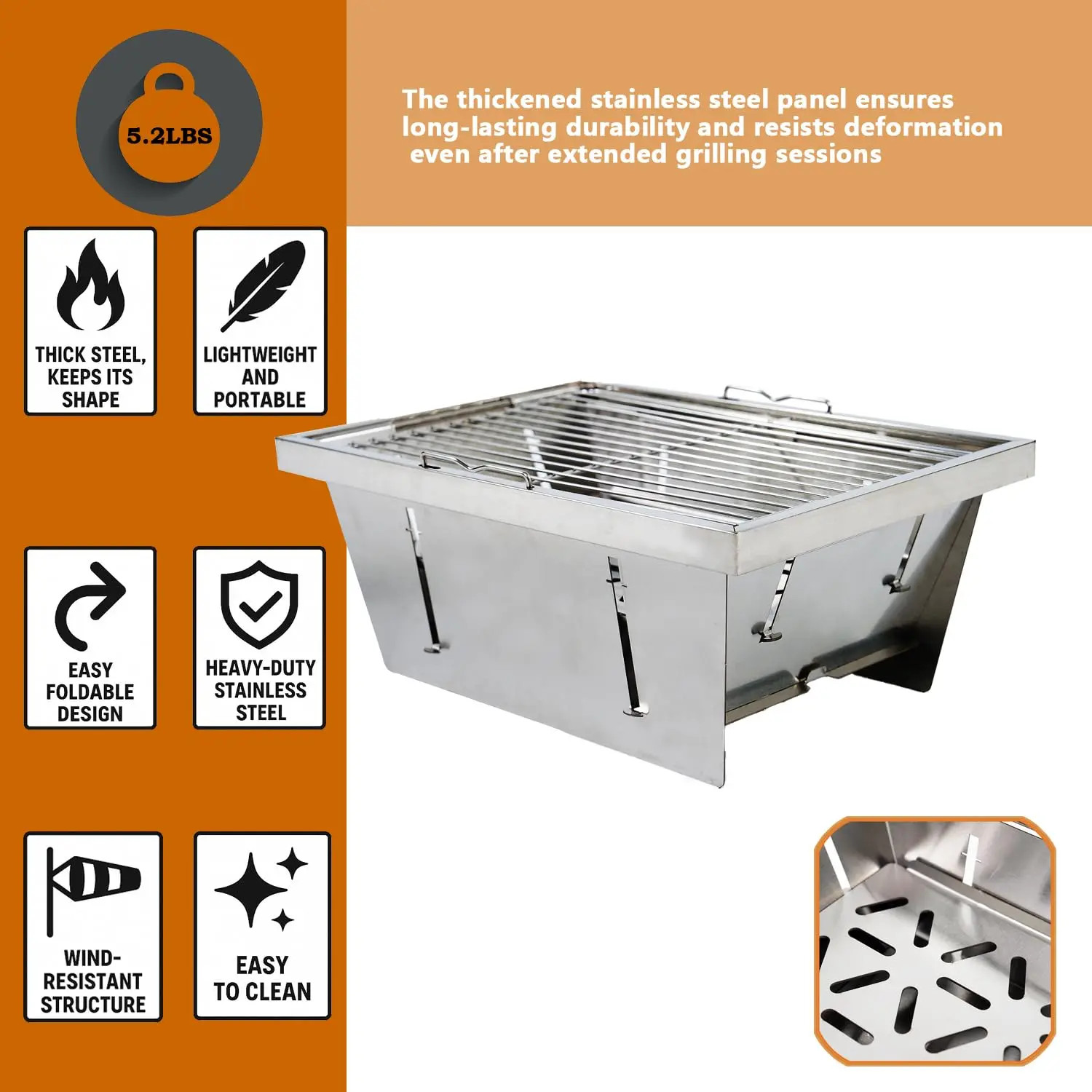 304 IGT 1Unit Grill Stainless Steel Outdoor Camping Picnic Tourist Tabletop Cook