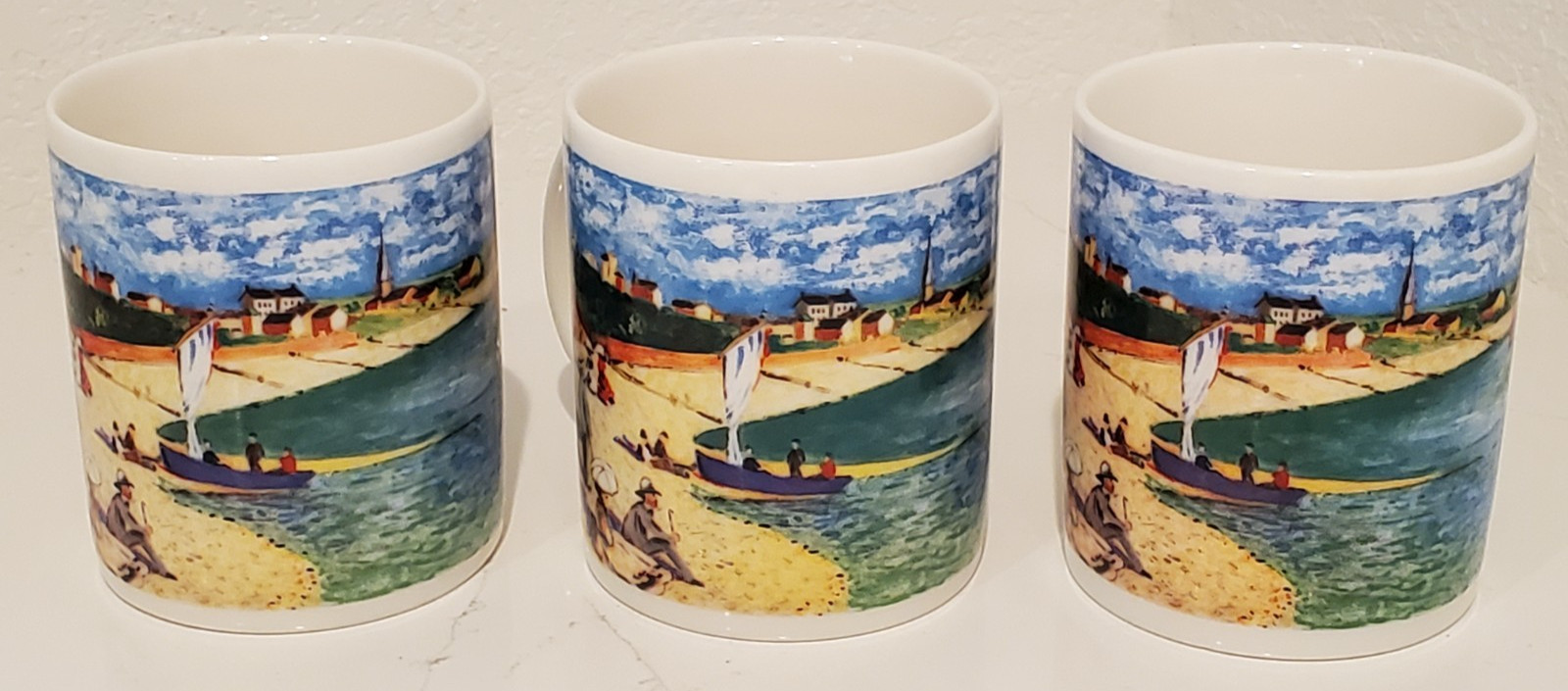 Chaleur Masters Collection Monet Seascape Regatta coffee mugs – set of (3)