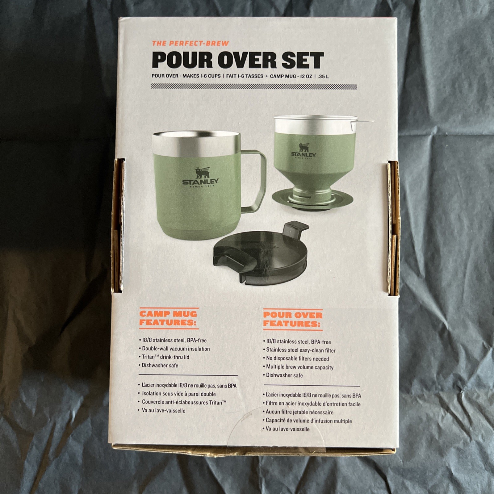Stanley Pour Over Set Classic Series Camp Mug 12OZ Hammertone Green NEW