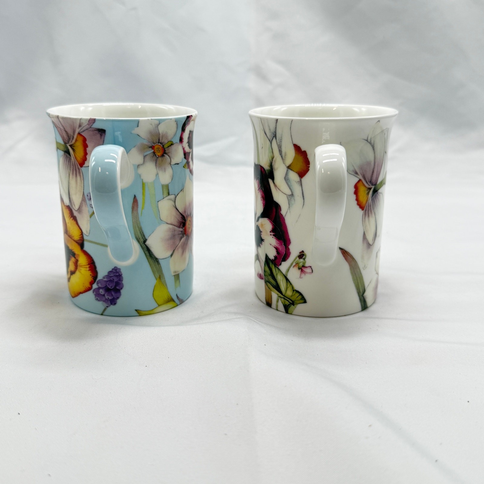 Stechcol Gracie Bone China Coastline Imports Mugs Set 2 Floral Pansy Botanical