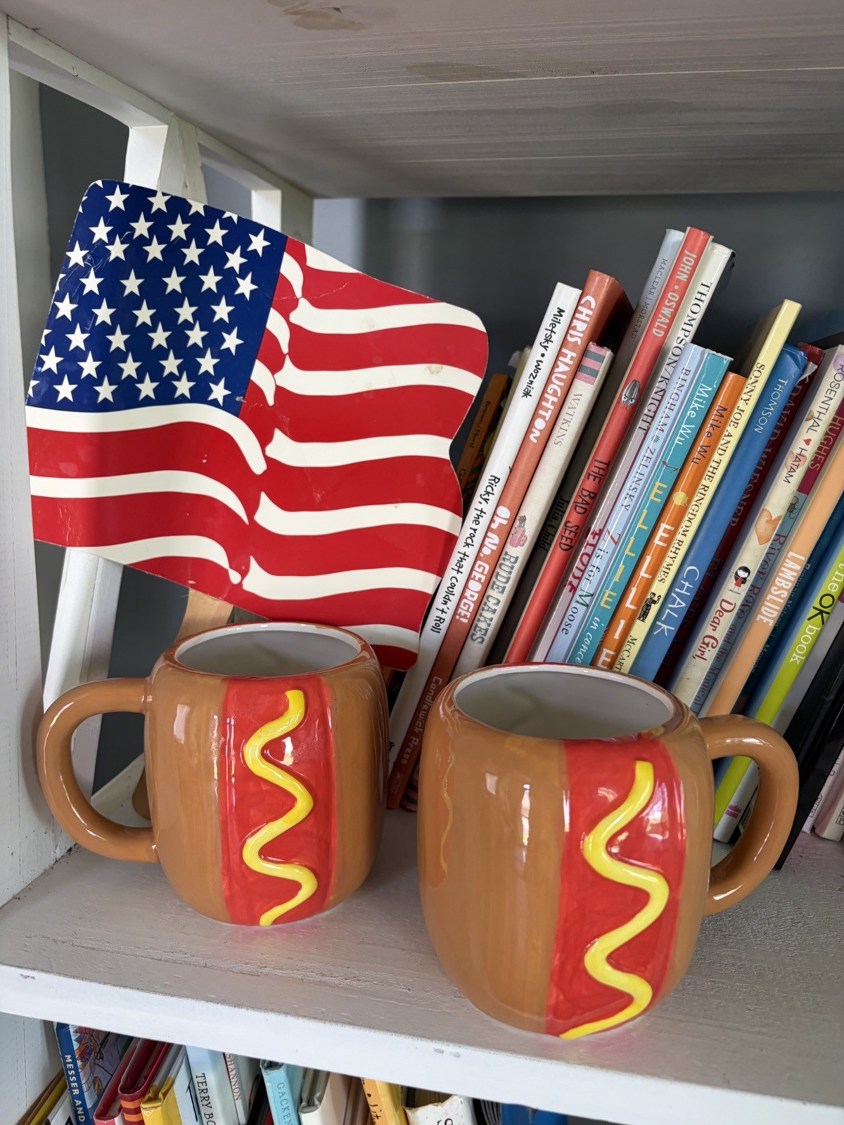 Hot Dog Bun Mugs Cups Mustard Picnic Summer Holiday USA Food Lot of 2