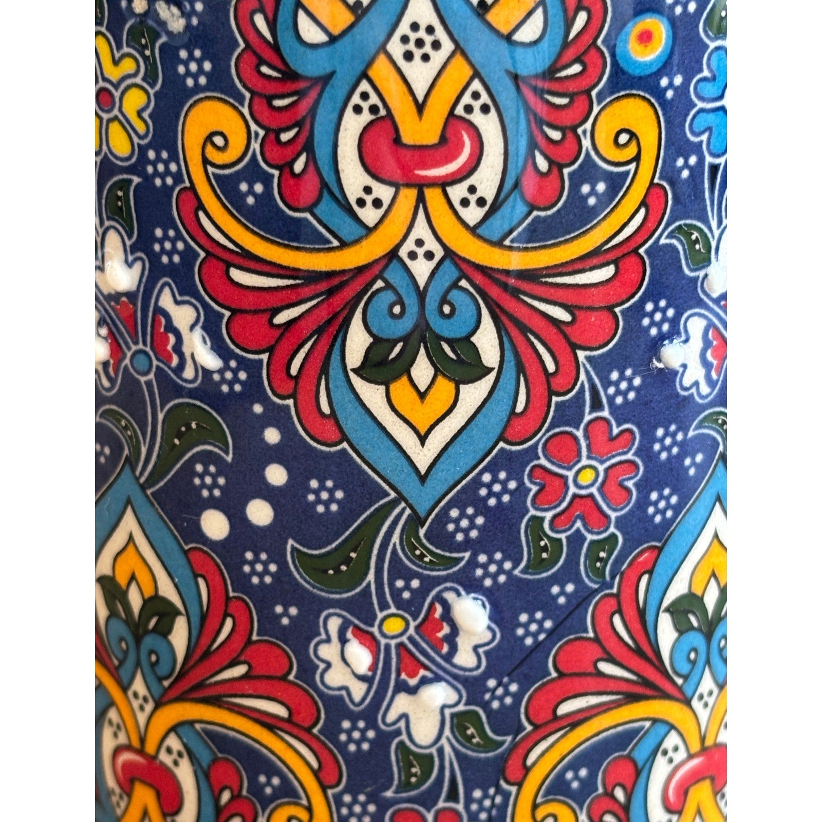 Vintage Hand Painted Turkish Ceramic Mug Iznik Design & Vibrant Colors