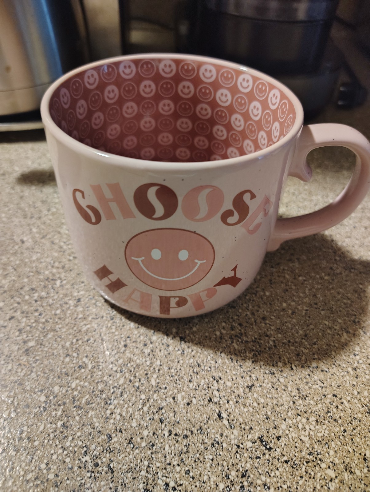 Pink Ceramic Coffee Mug 16 fl oz “Choose Happy” Smiley Face Decorated