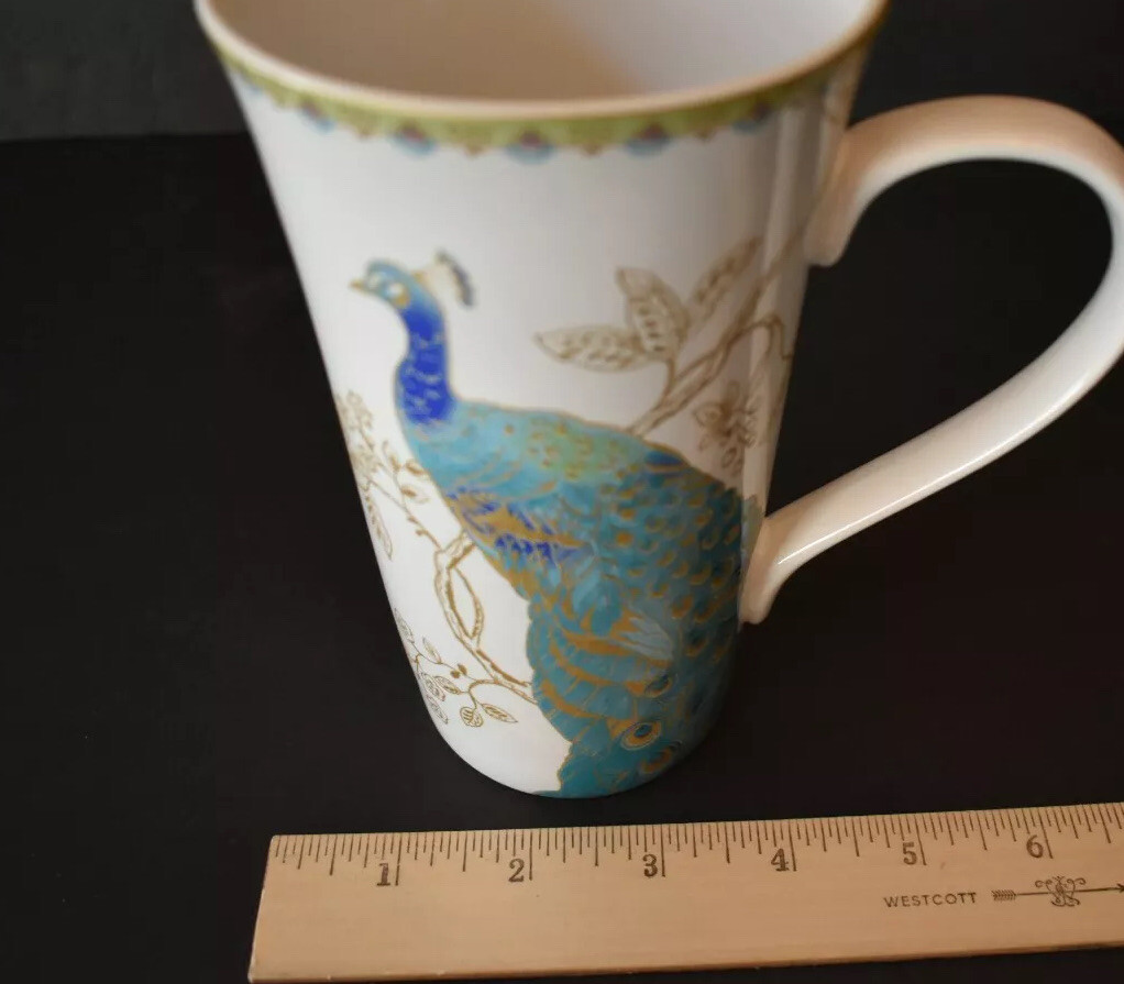 Latte Mug Peacock Garden Fine China 222 Fifth 6.5” Aqua/Turquoise 16oz