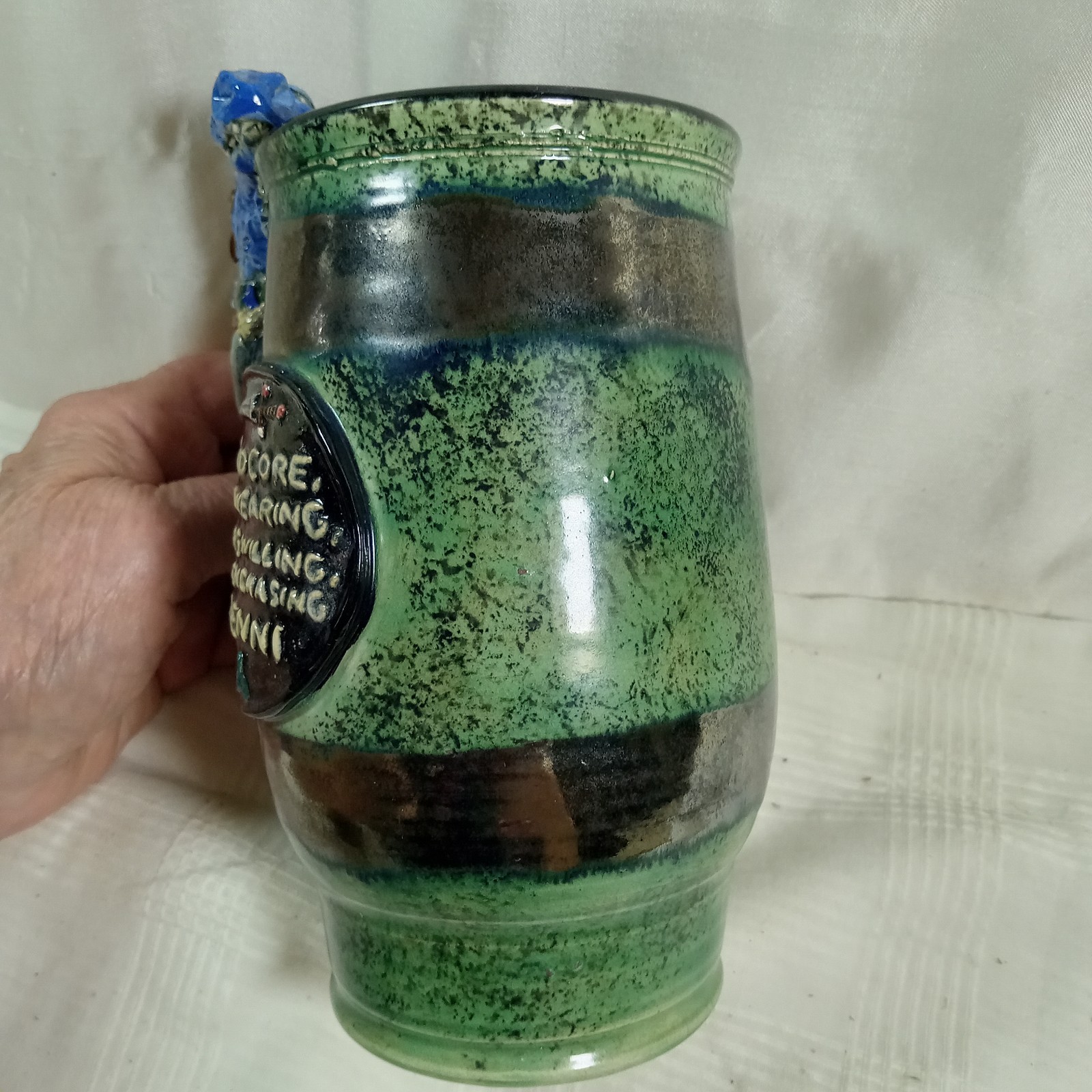 Hand Crafted/Signed Stein~Mug Pottery Renaissance Festival 2011 ~ Dragon & Verse