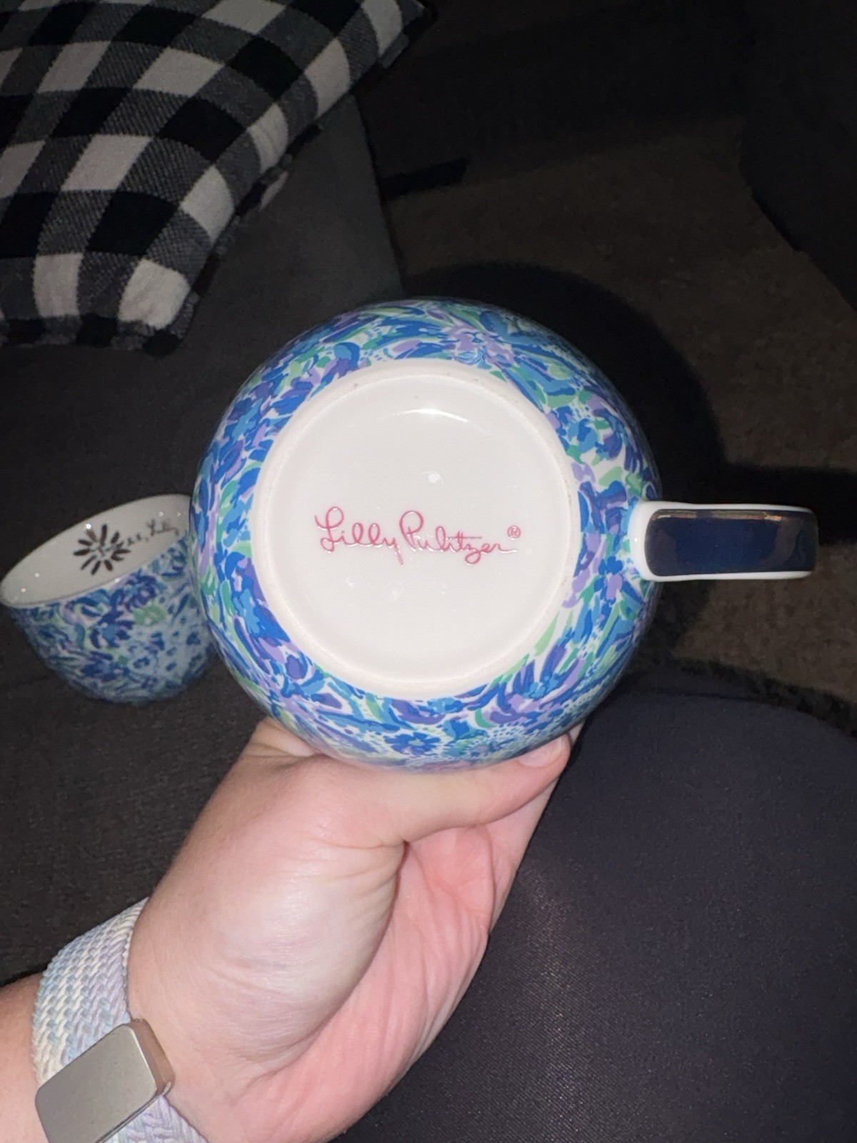 Lilly Pulitzer 10 oz Coffee Mug Set 2-Piece Ceramic Blue Floral Decorated