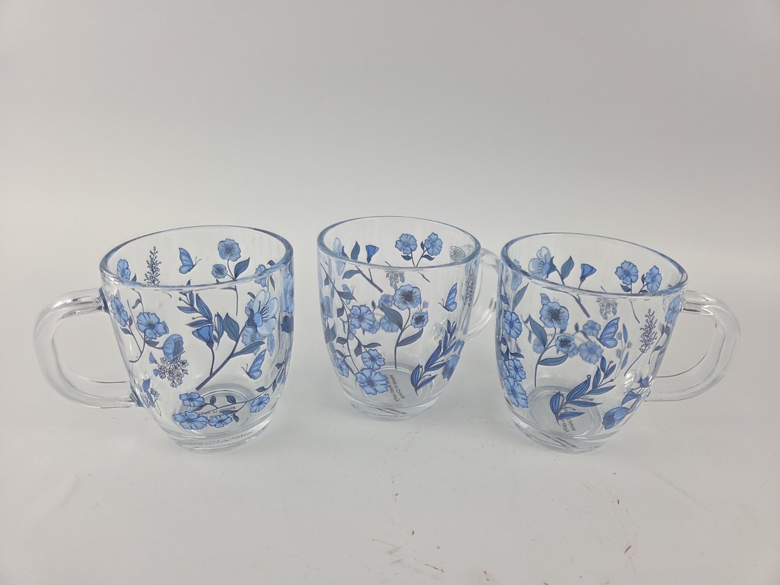 Temp-tations Set of (3) 12-oz Borosilicate Glass Mugs Indigo Blooms