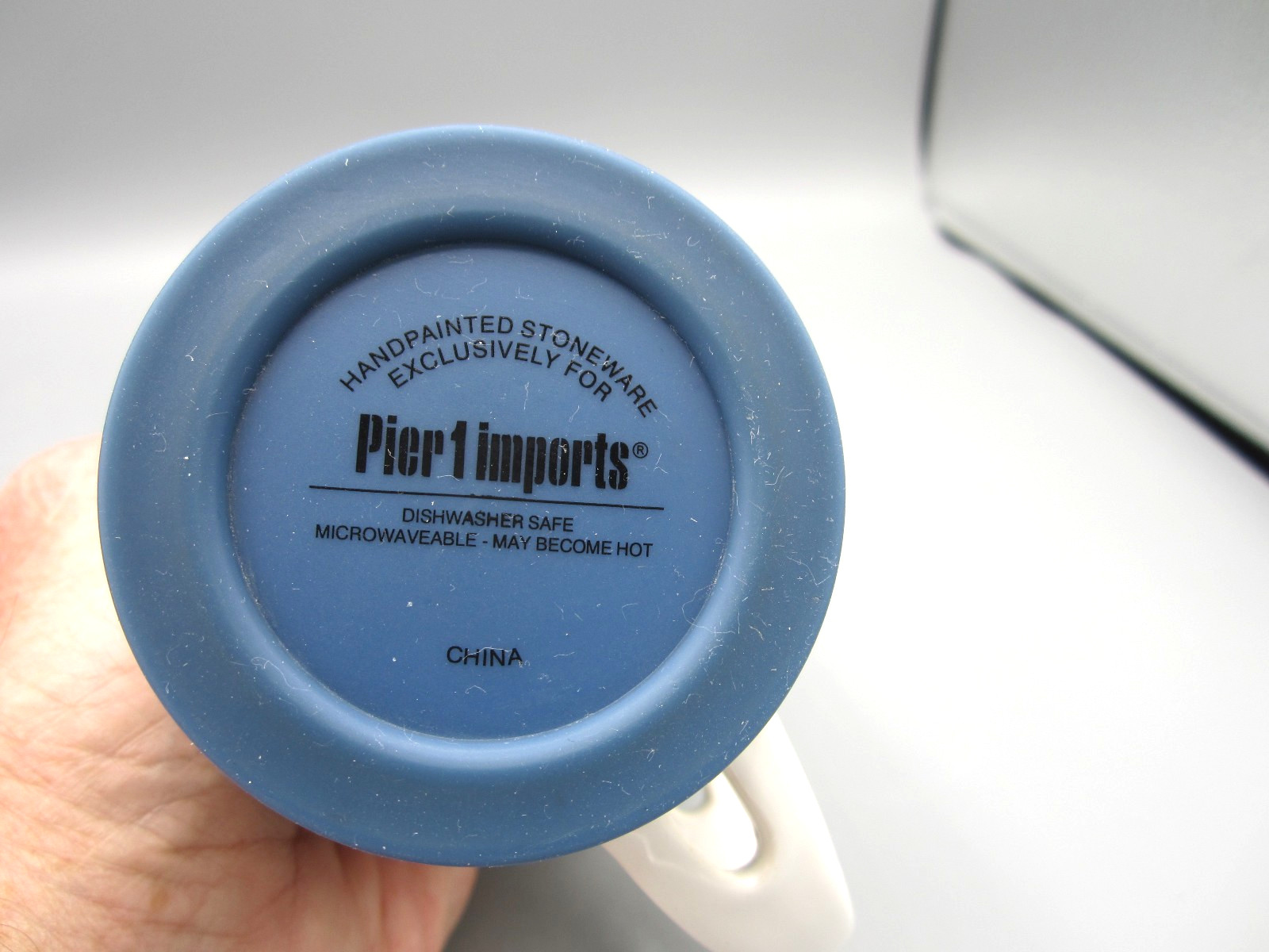 Pier 1, Blue & Brown Floral on White, Rubber Bottom Coffee Tea Mug 12 oz (339)