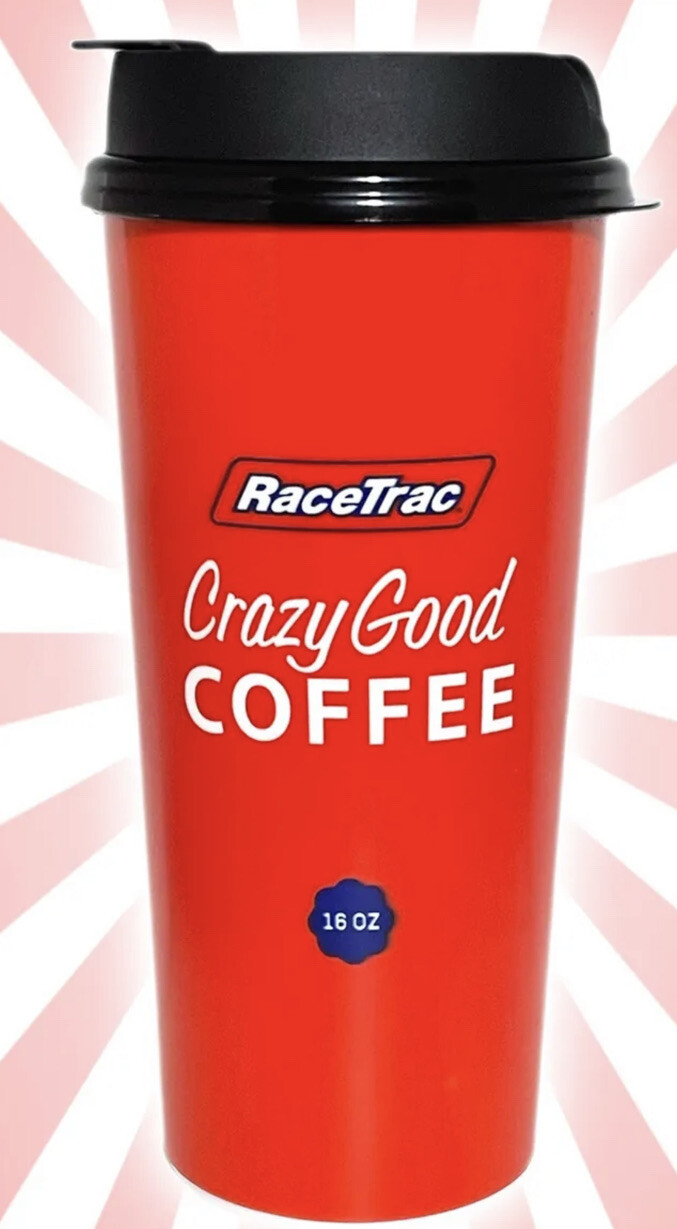 16 OZ Travel Mug RaceTrac Gas Coffee Red Plastic by Whirley Works 32 Unit Box