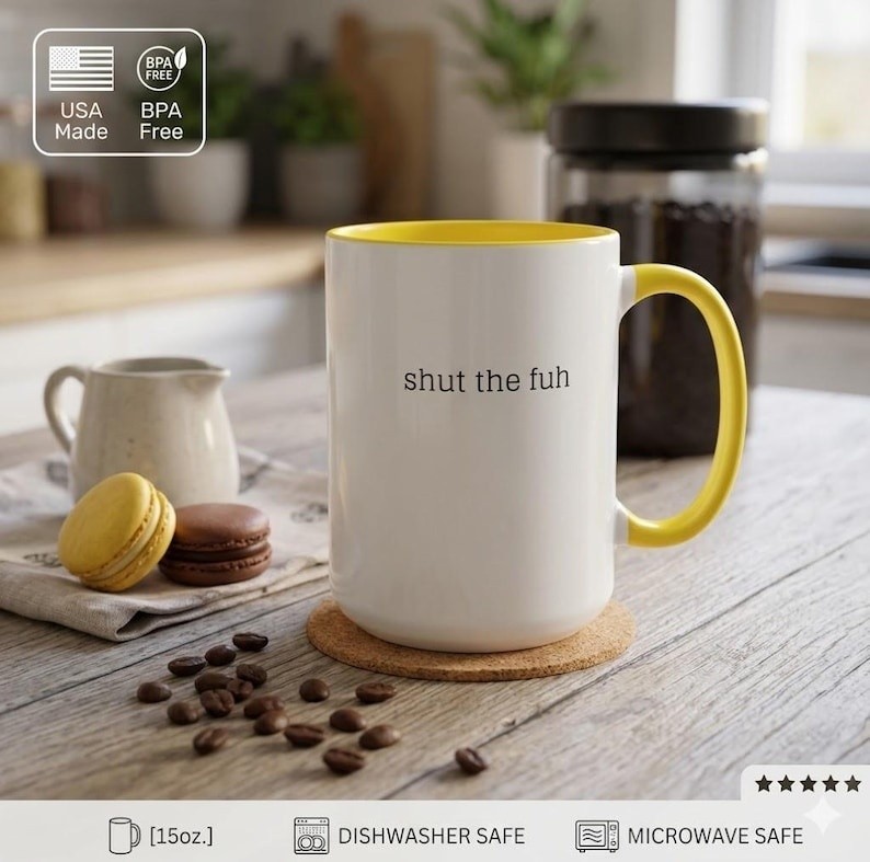 Shut the fuh Sarcastic Ceramic Mug Minimalist Two-faced Yellow Coffee Cup