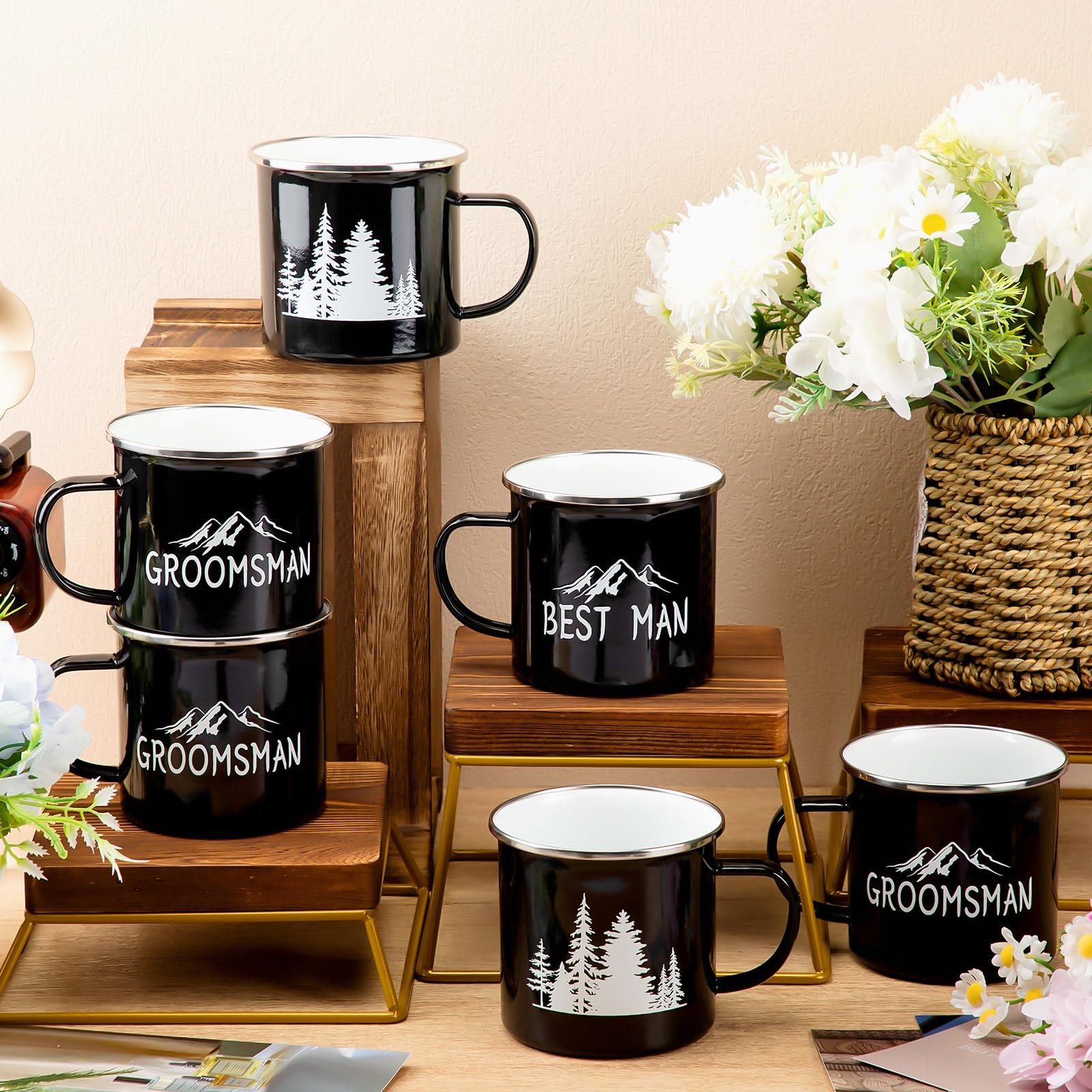 6 Pack Groomsmen Gifts for Wedding 1 Best Man 5 Groomsmen Cups Enamel Camping…