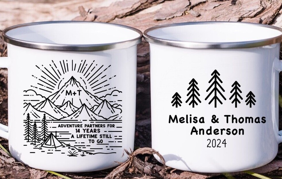 14th Year Wedding Anniversary Camper Mug Mountain Hiking Adventure Couple Gift