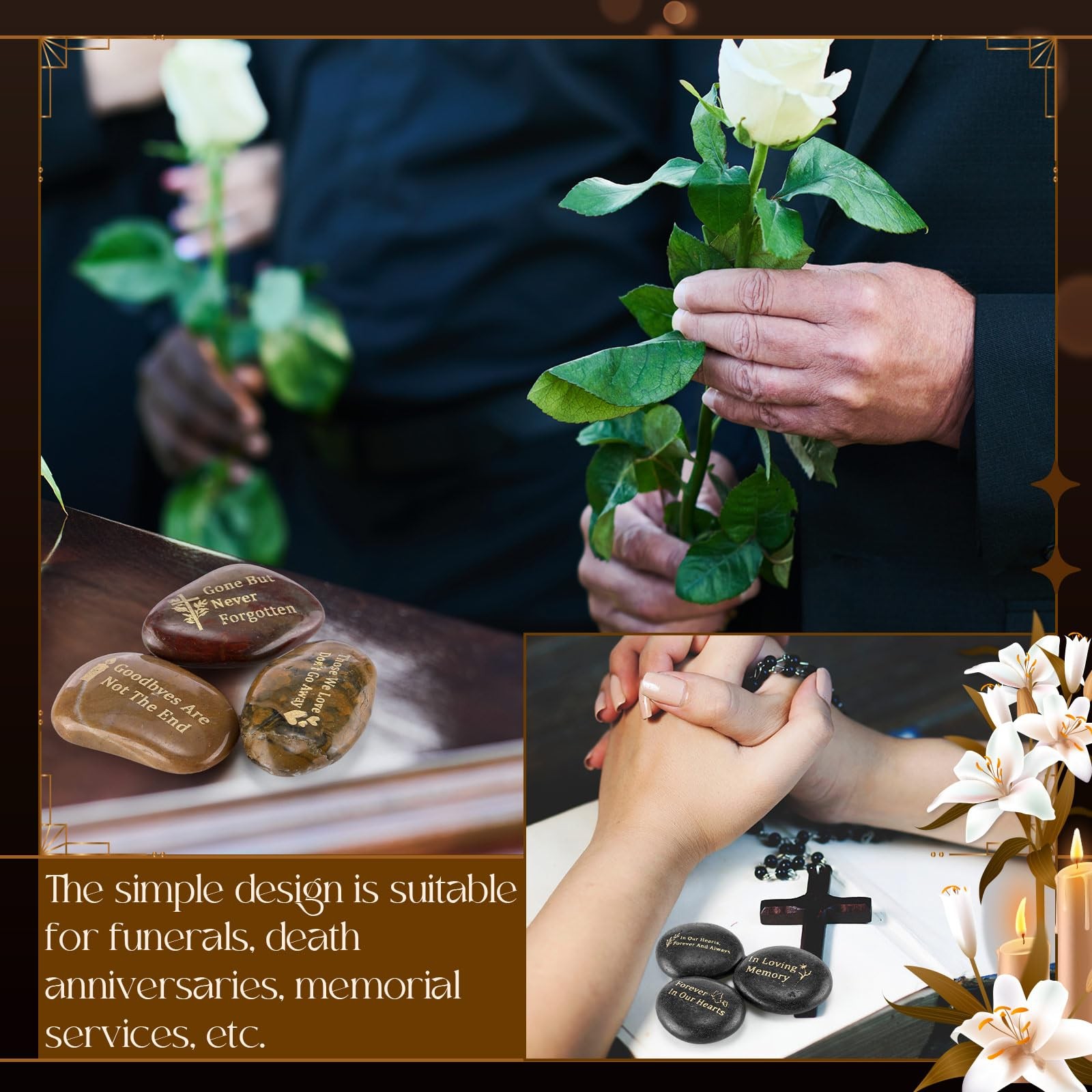 48 Pcs Memorial Stones for Celebrations, Engraved River Rocks for Memorials