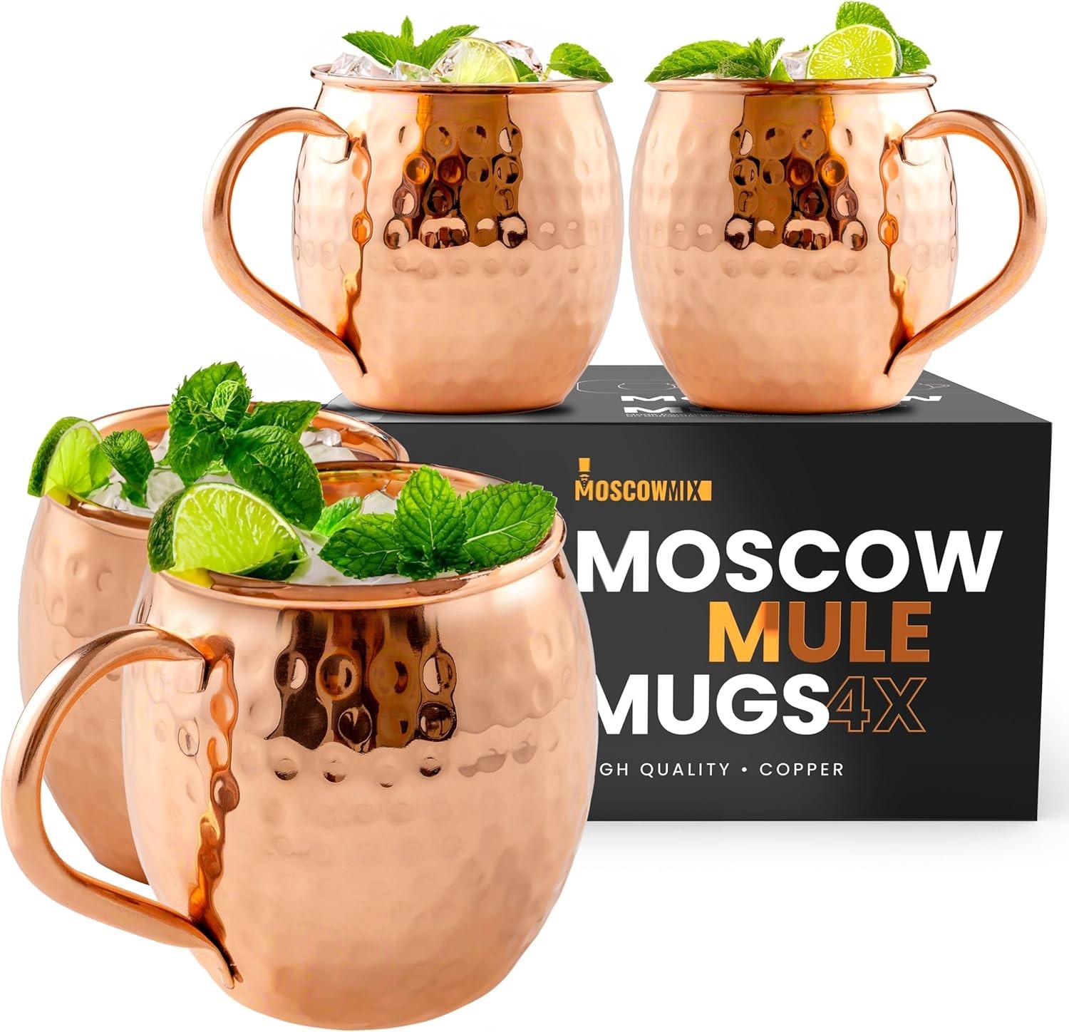 Copper Moscow Mule Mugs Set of 4 Large 16 oz Reusable Gift
