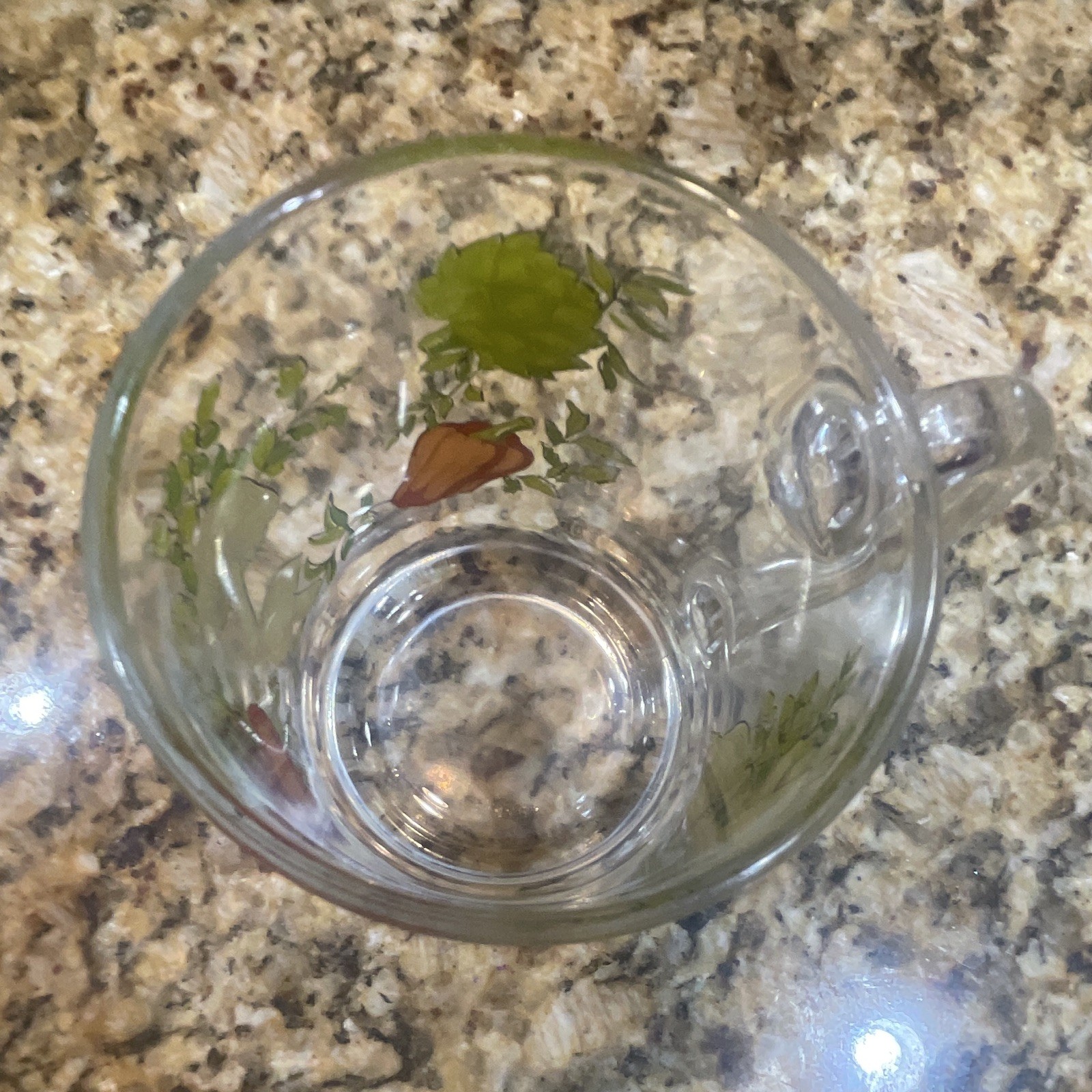 Clear Glass Coffee Mug 12 fl oz Decorated Vegetable Pattern Country Style