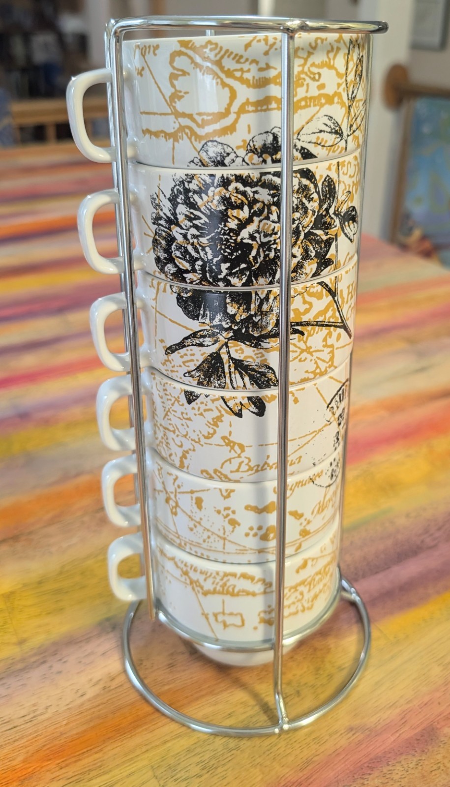 ⭐Royal Paris Eiffel Tower Stackable w/Metal Rack Art Nouveau Coffee Cups Mugs