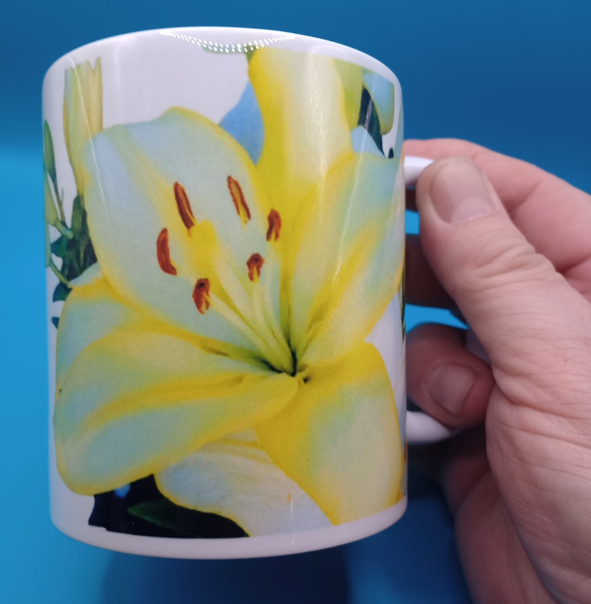 Yellow Summer Lily Flower 15 oz White Ceramic Coffee Mug Flowers Gift Office NEW