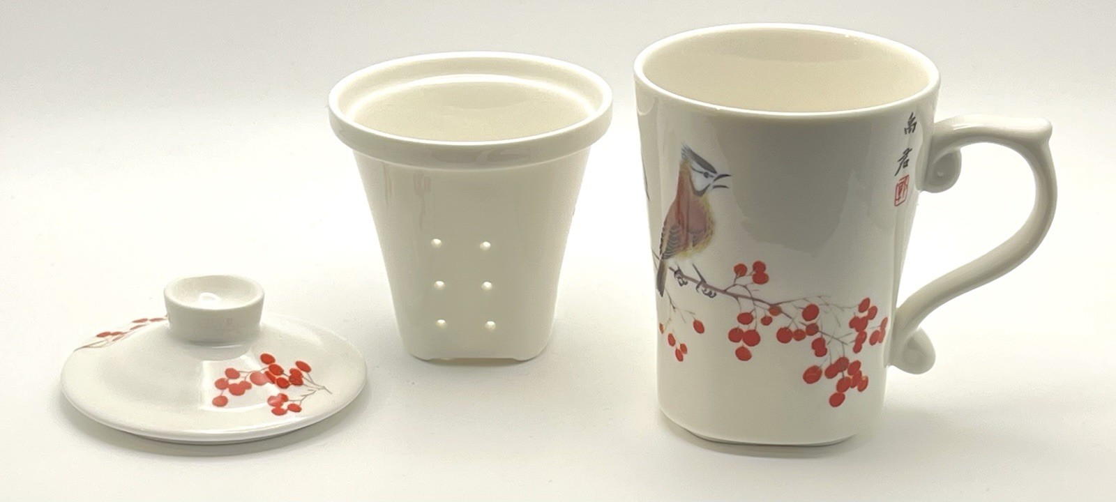 Teavana Porcelain Oriental Birds and Berries Tea Mug, Infuser, and Lid