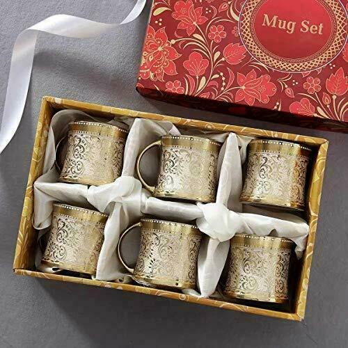 Diamond Luxury Golden Bone China Coffee Tea Set of 6 Cups, 160 ml