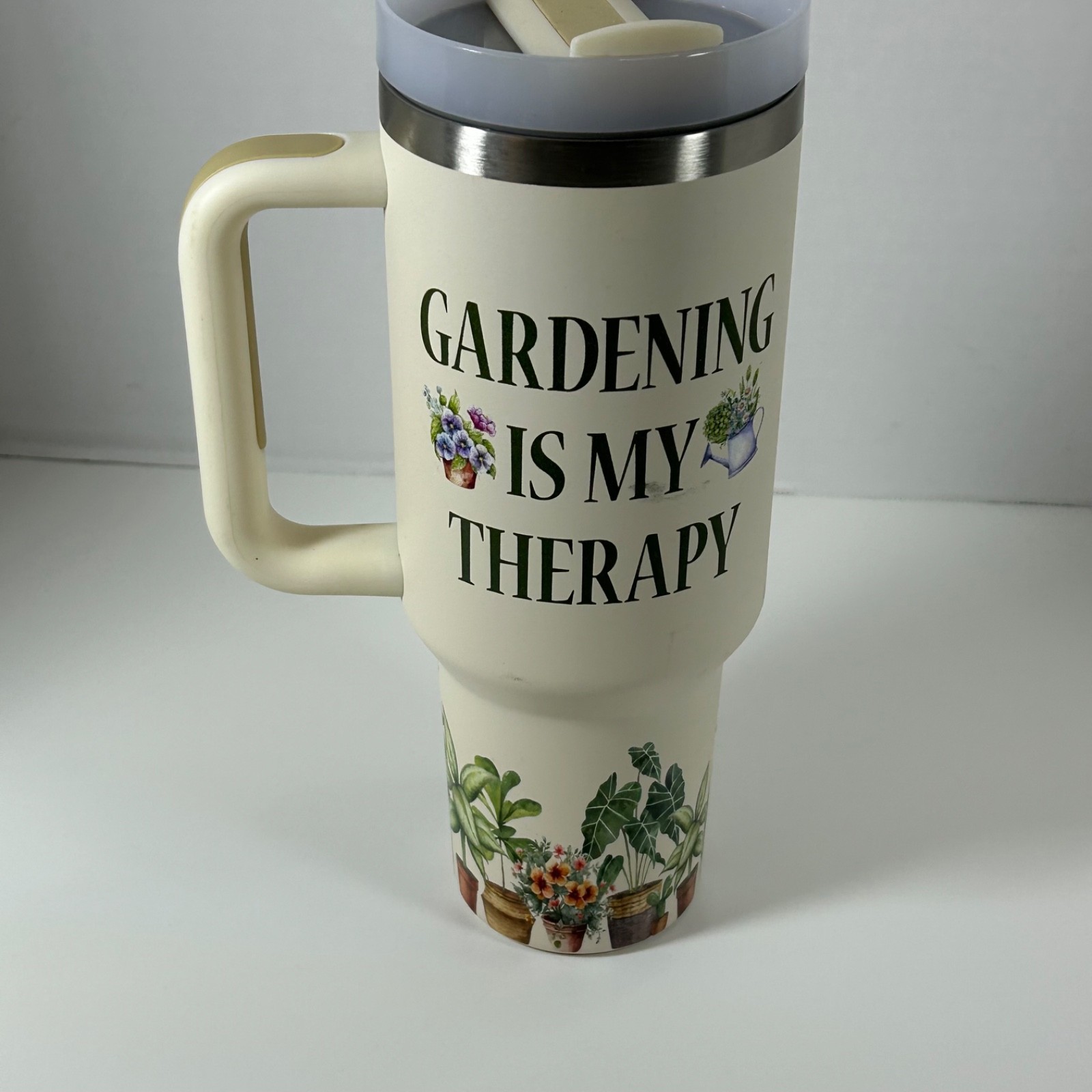 Gardening Is My Therapy Insulated Cup w/ Straw Travel Mug