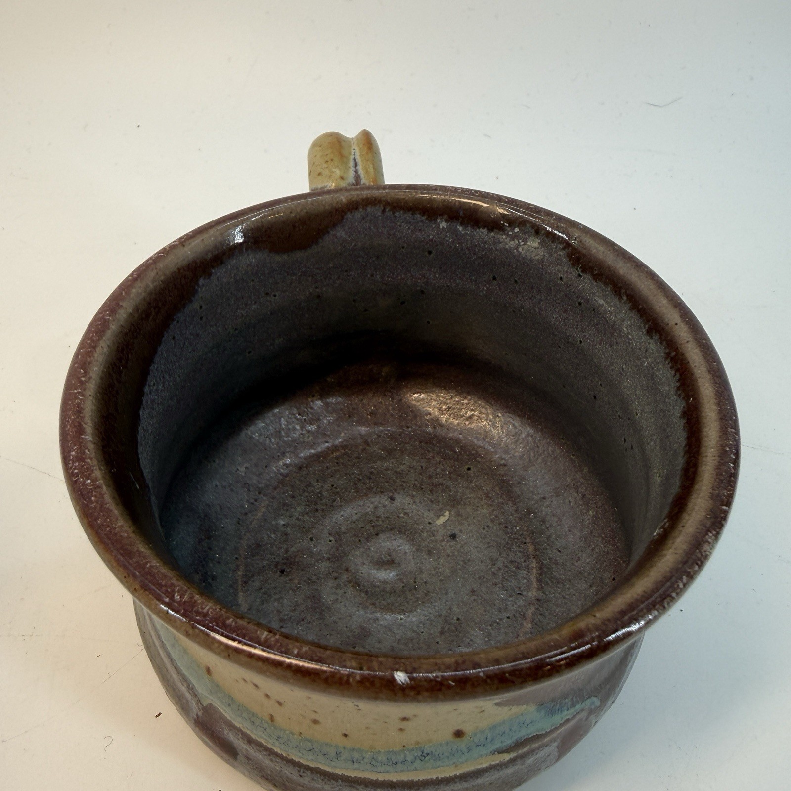 Unbranded Studio Pottery Mug Unisex Large Brown Tan Blue Earthy Glaze Artisan