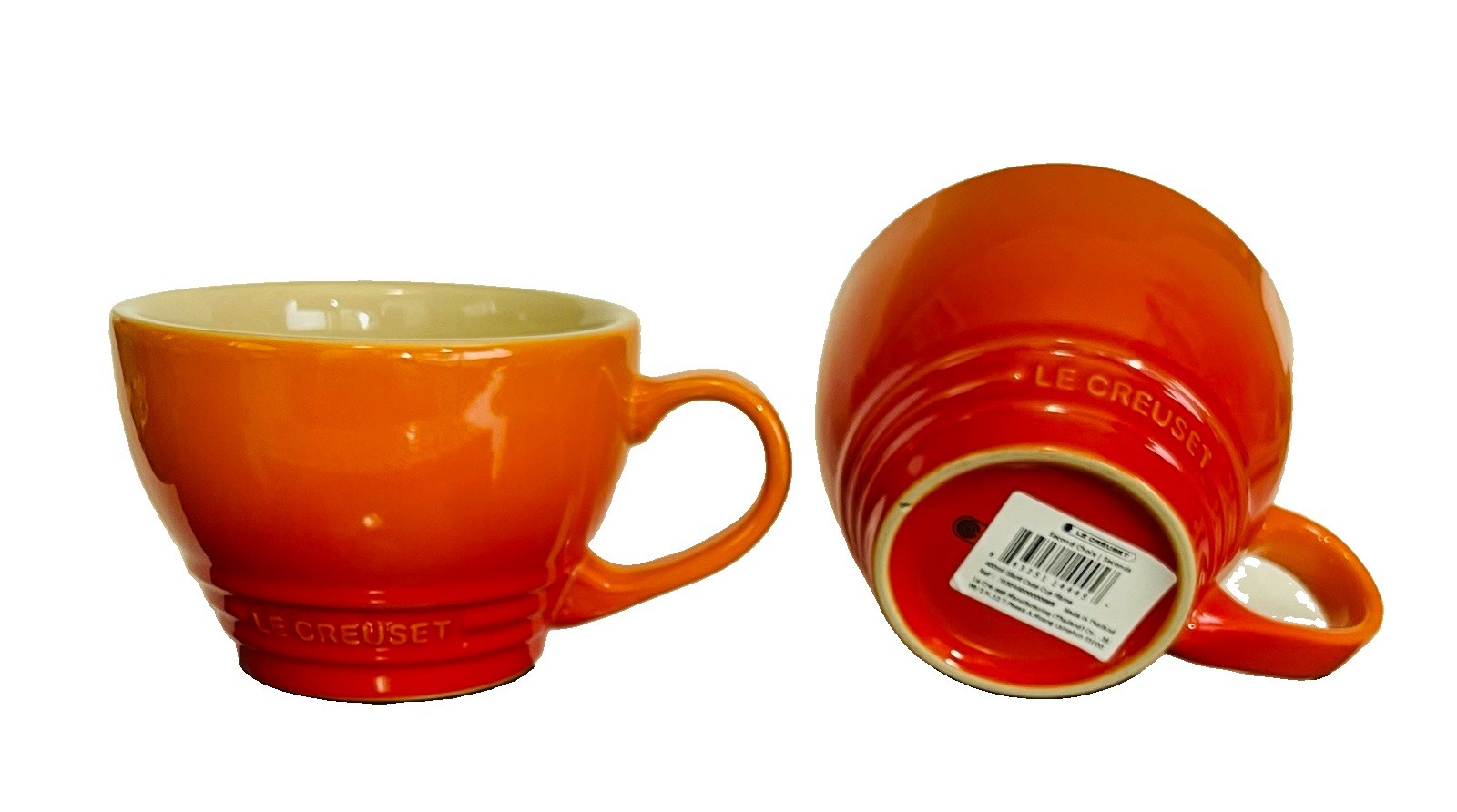Le Creuset Stoneware Set of 2 Giant Cappuccino Bistro Mug 14 oz Flame Orange NEW