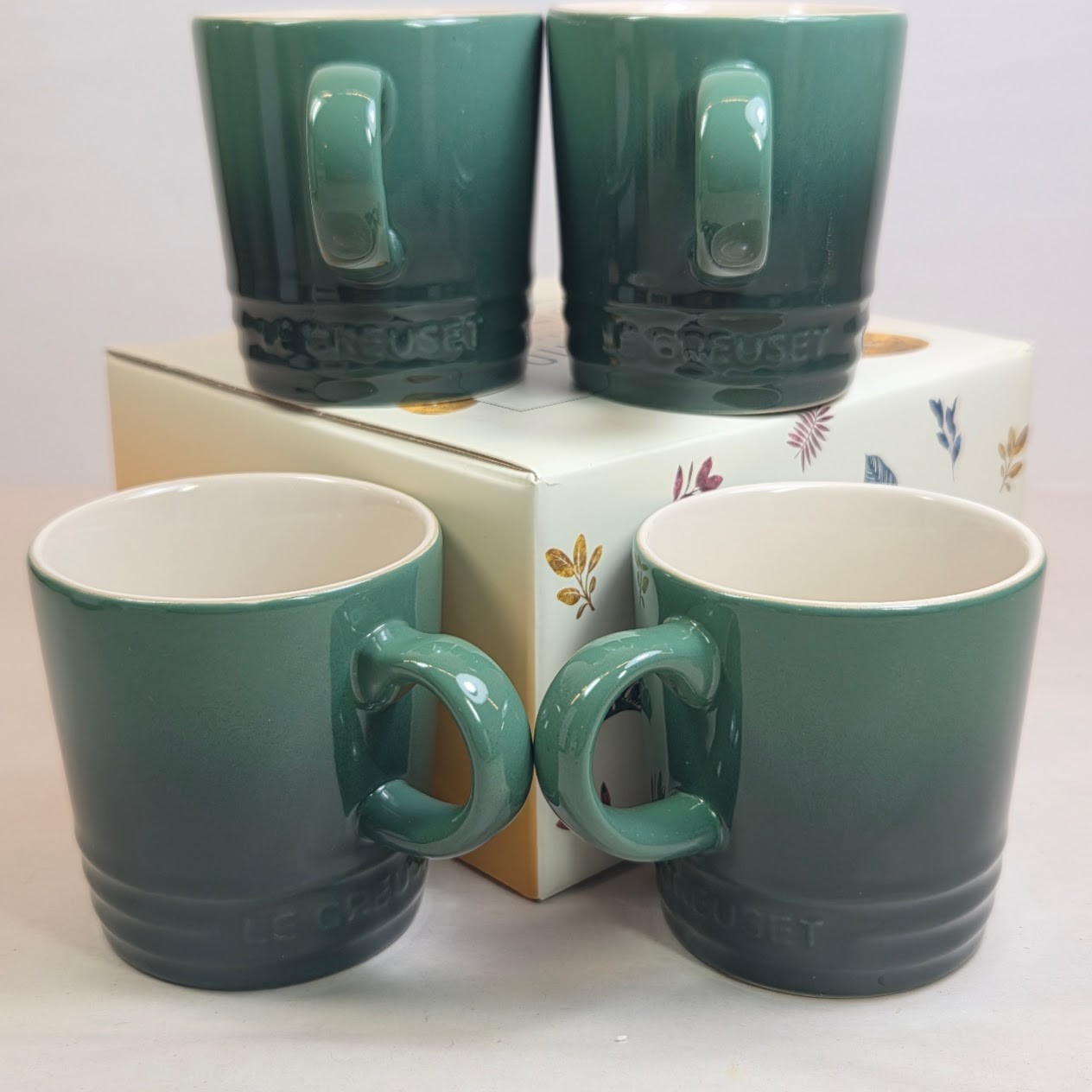 Le Creuset ARTICHAUT Set of 4 Mini Espresso 3.5 fl oz Mugs 100ml Cups New in Box