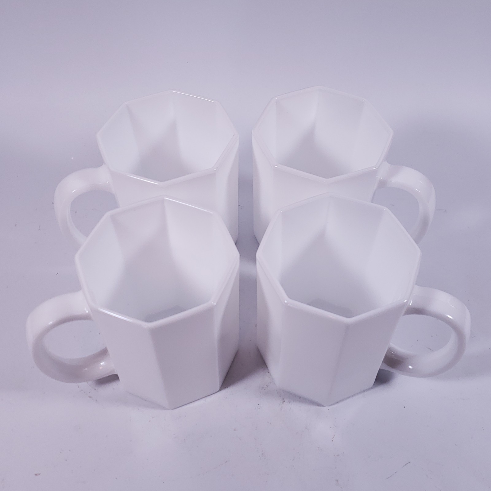Vintage Art Deco Arcopal France OCTIME WHITE Octagonal Milk Glass MUG SET