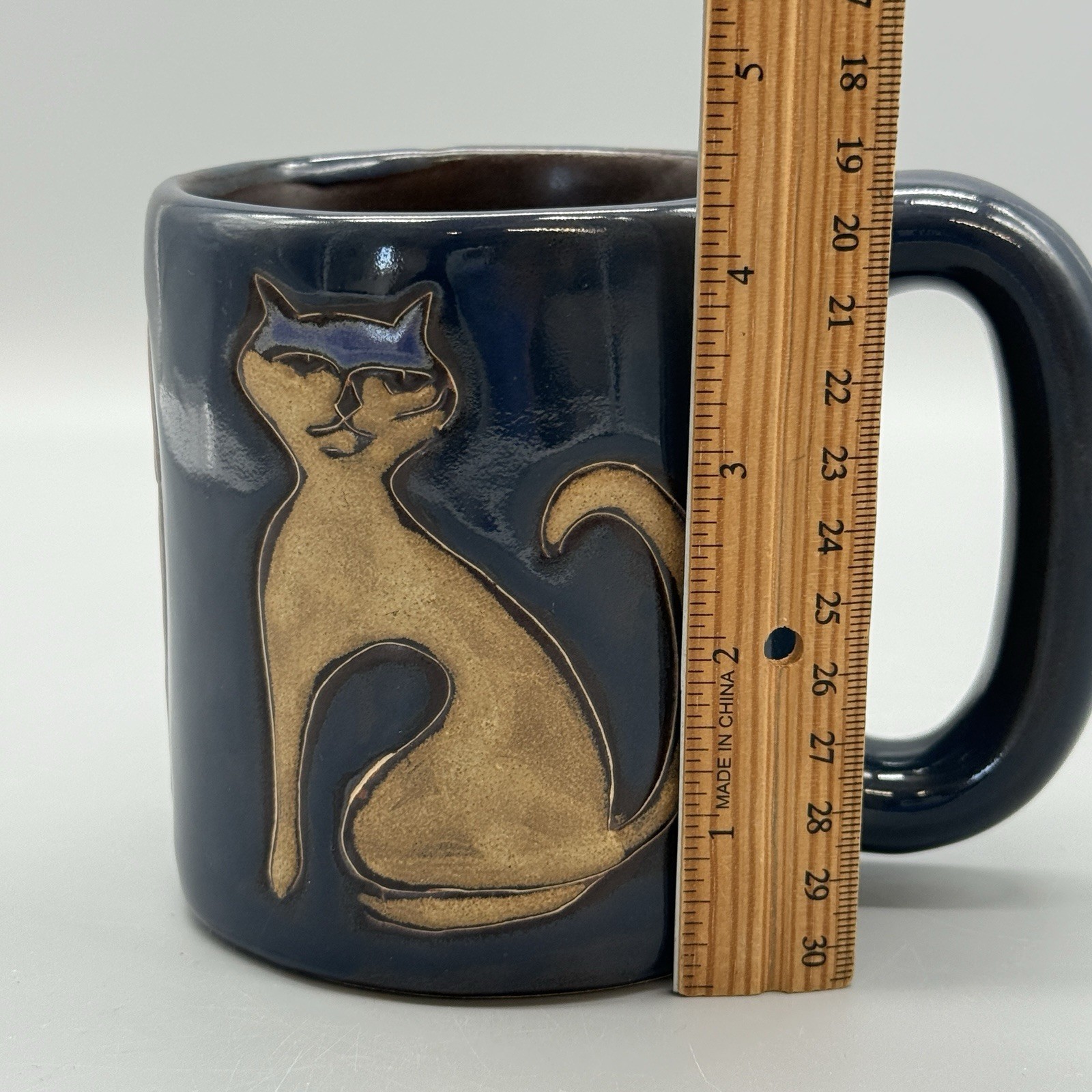Studio Art Pottery by Mara Cat Mug Stoneware 16 Oz Blue Cats Mexico