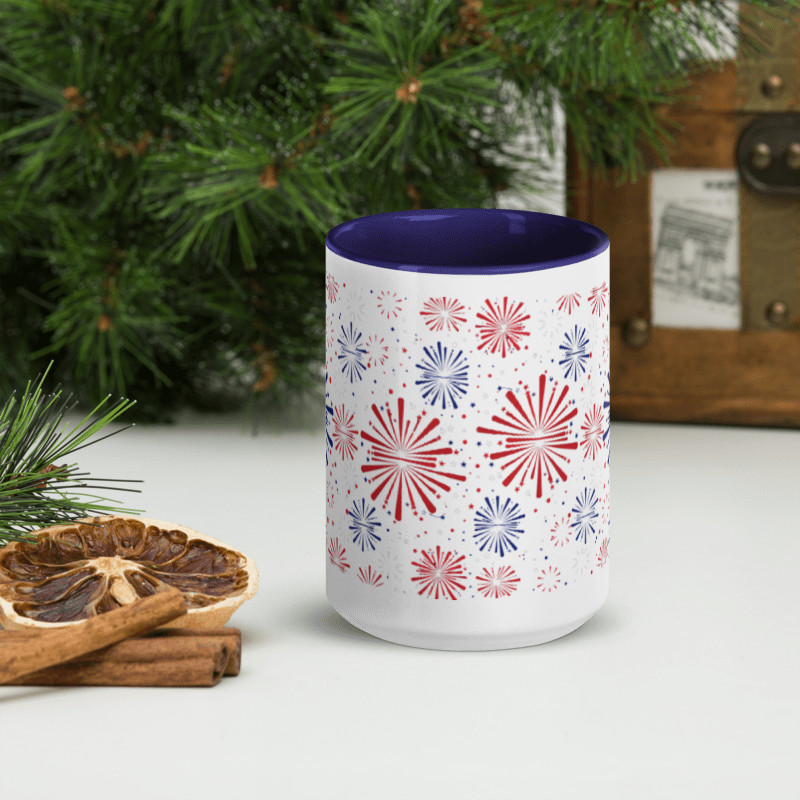 4th of July Ceramic Mug, Happy Independence Day Fireworks And Freedom Coffee Cup