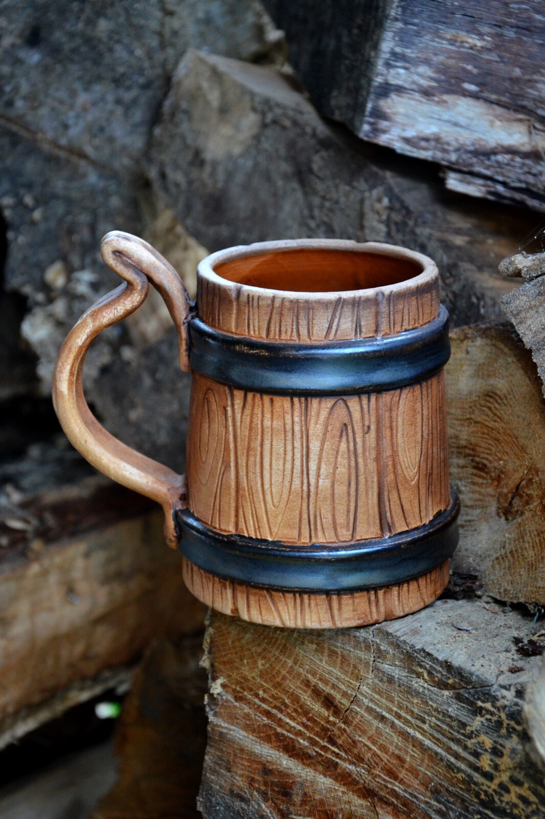 Large Beer Mug, Pottery, Wood Decor Ceramic Rustic Style Forester Gift, Decor