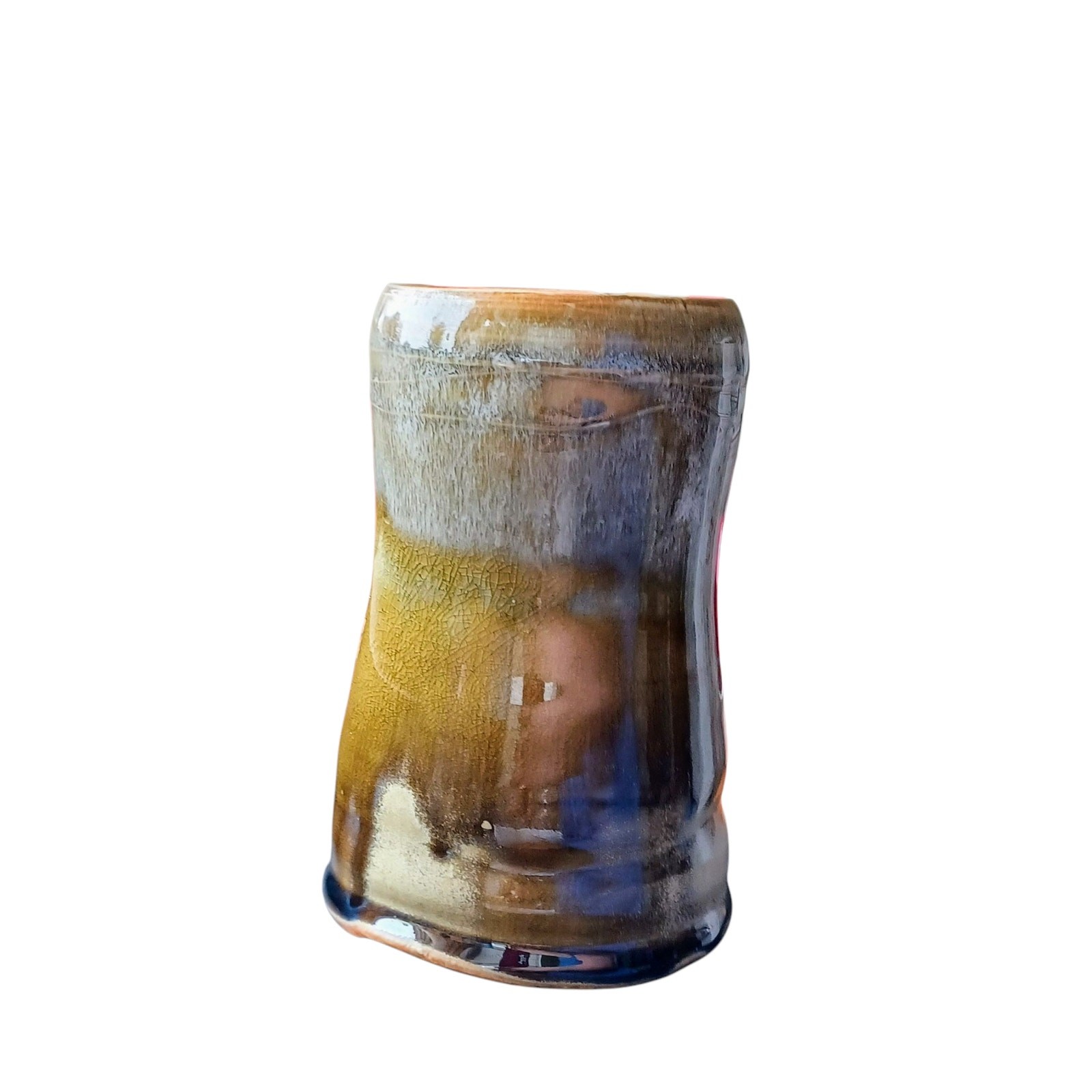 Studio Pottery Glazed Gray Green Brown Coffee Mug Stein, Impressed Mark Unknown