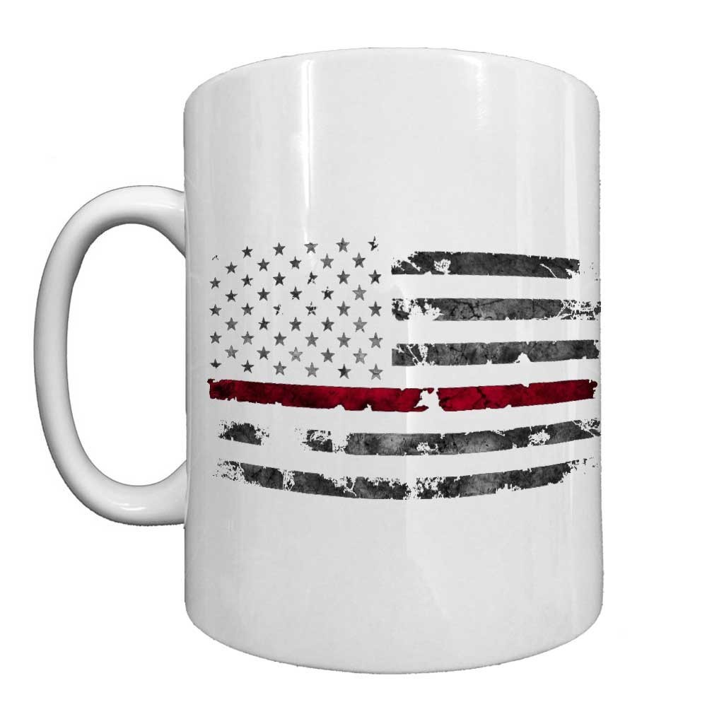 Thin Red Line US Flag Weathered Firefighter Black or Wh 15 oz Custom Coffee Mug