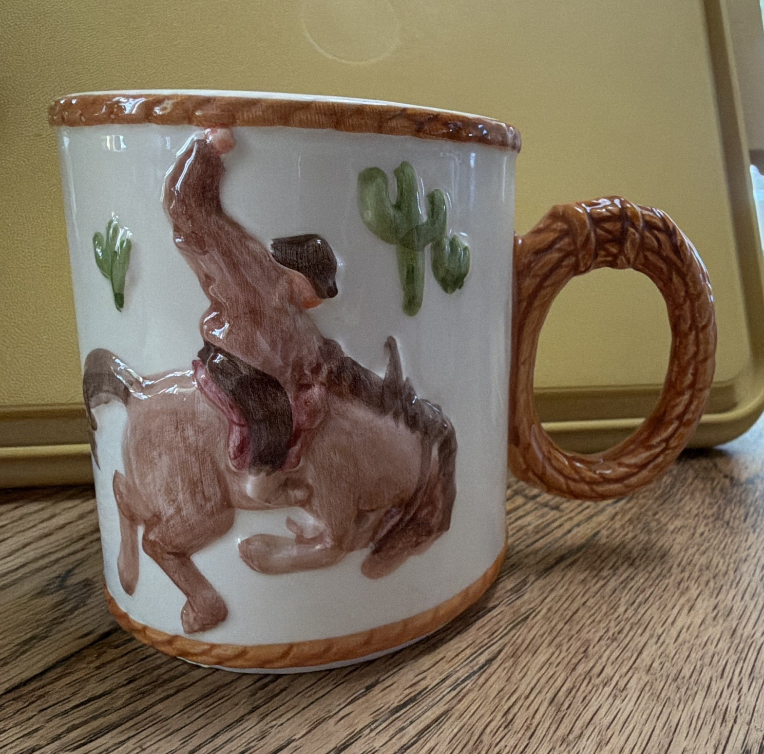 Vintage Set of 6 Western Cowboy Bucking Bronco & Cactus Ceramic Mugs