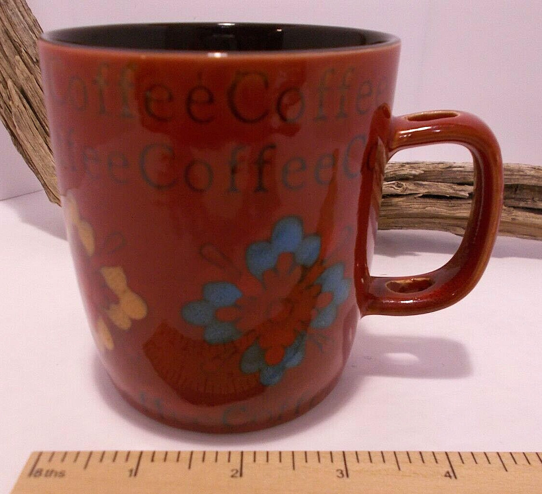 Mr. Coffee Vintage Coffee Tea Cup Ceramic Mid Century Modern Red w Spoon Holes