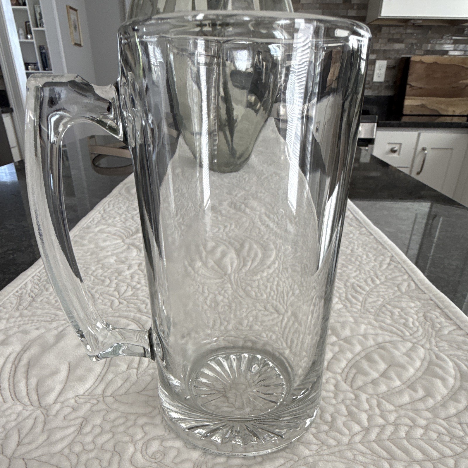 Clear Glass Beer Mug 12 fl oz Floral Decorated Round Stein with Handle