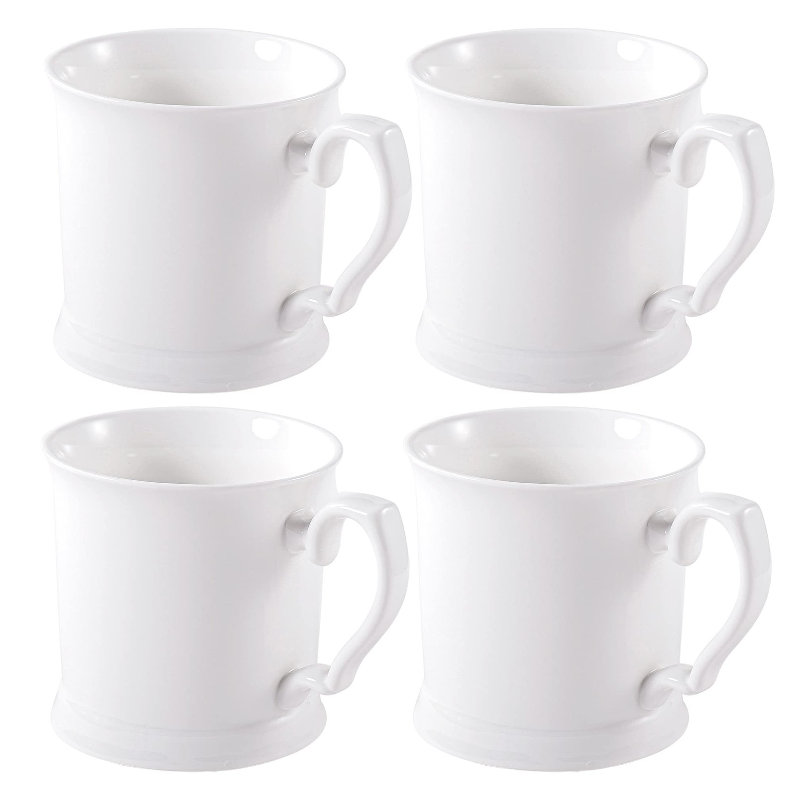 Fine Porcelain 16 Ounce White Mug Set for Coffee Tea Water Milk, Set of Four
