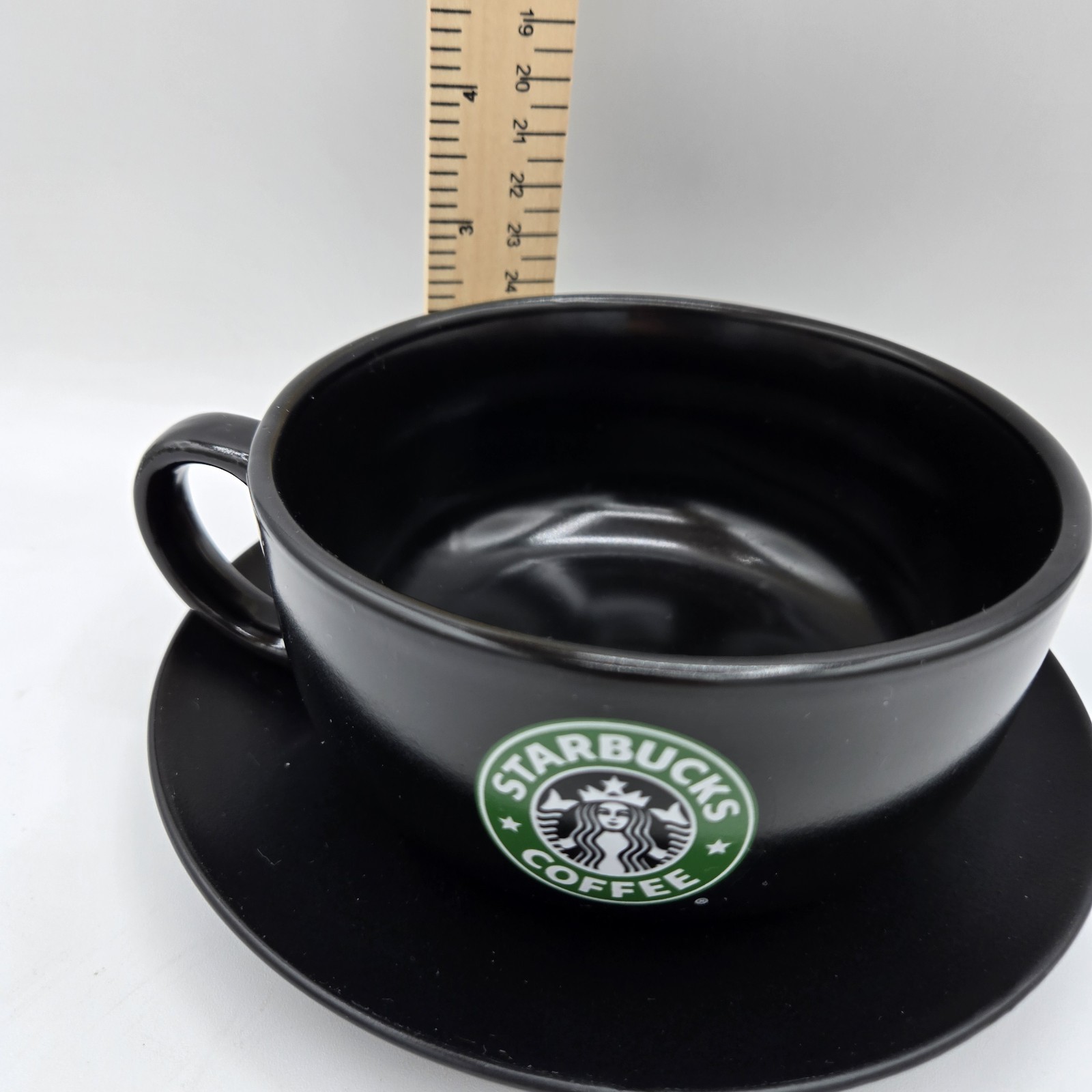 Starbucks 2008 Black Coffee Soup Mug Cup And Saucer Mermaid Logo 18 oz XL