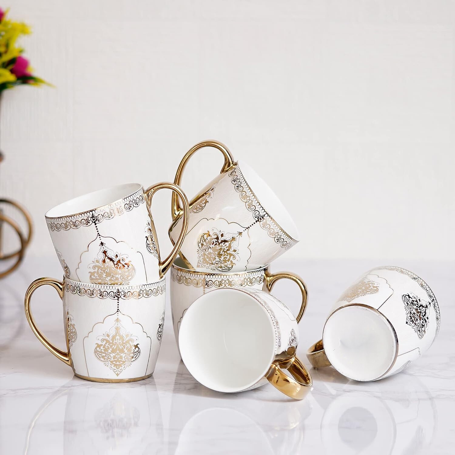 White Gold Line Ceramic Coffee & Tea Cup Set of 6, 160 ML, White