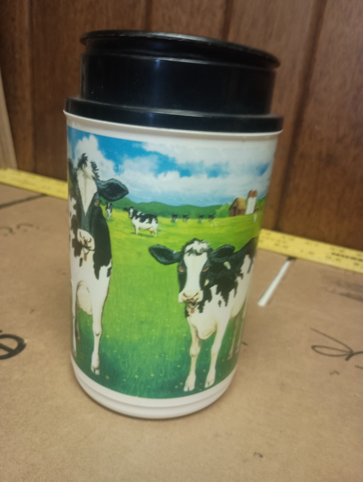 Whirley T-7 16 fl oz human-i-ts Cow Print Double Wall Travel Coffee Tea Mug Cup