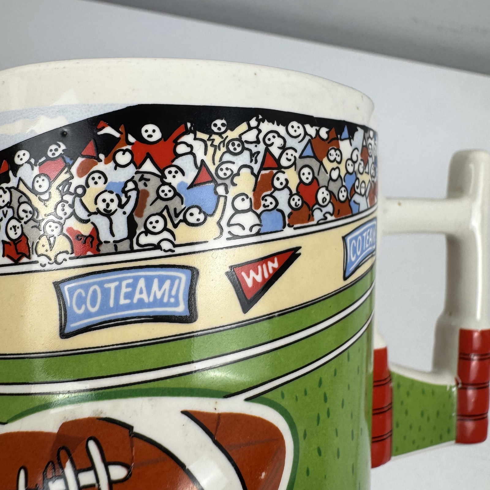Vintage Emson Multicolor Football Novelty Mug 3D Ball Goalpost Handle Sports