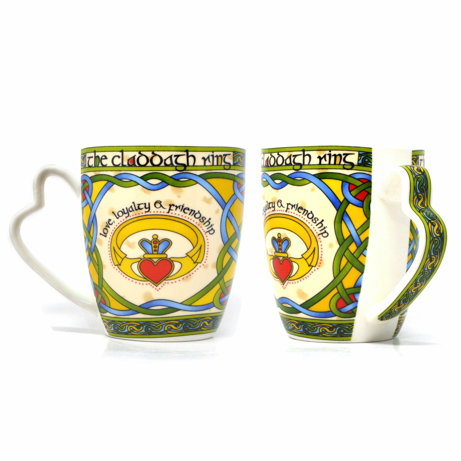 Irish Claddagh Ring Tea Coffee Mug Set of 2 Celtic Knot Bone China 13 fl oz