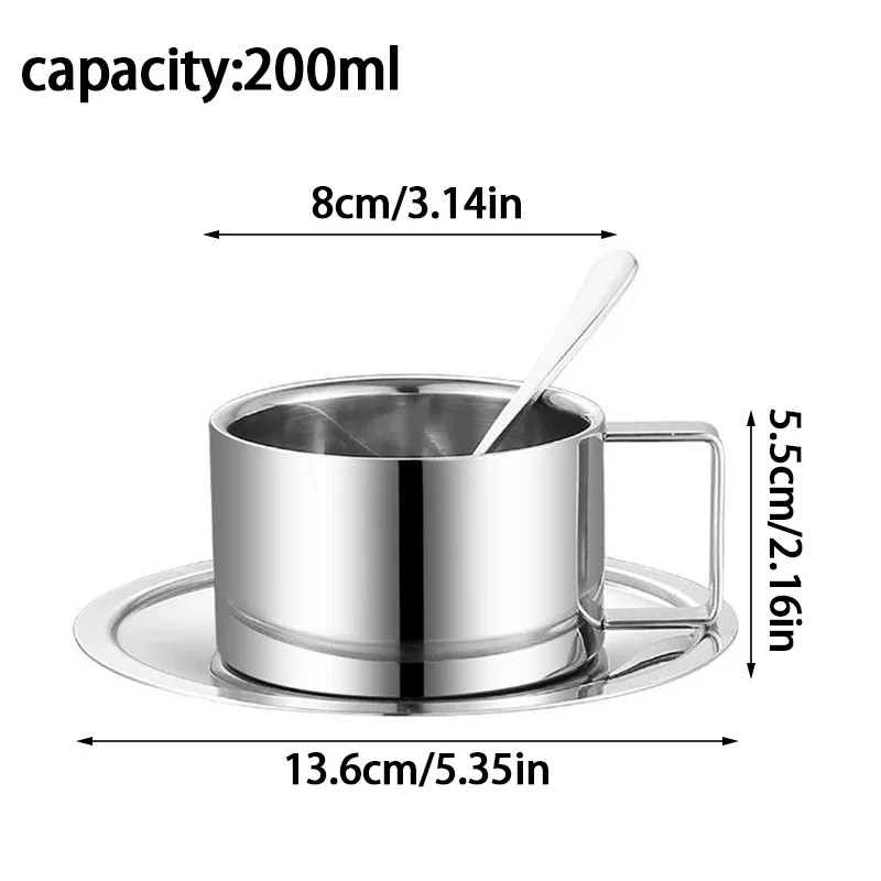 Korean Style Niche Coffee Cup and Saucer Set Retro Stainless Steel Coffee Cup Sm