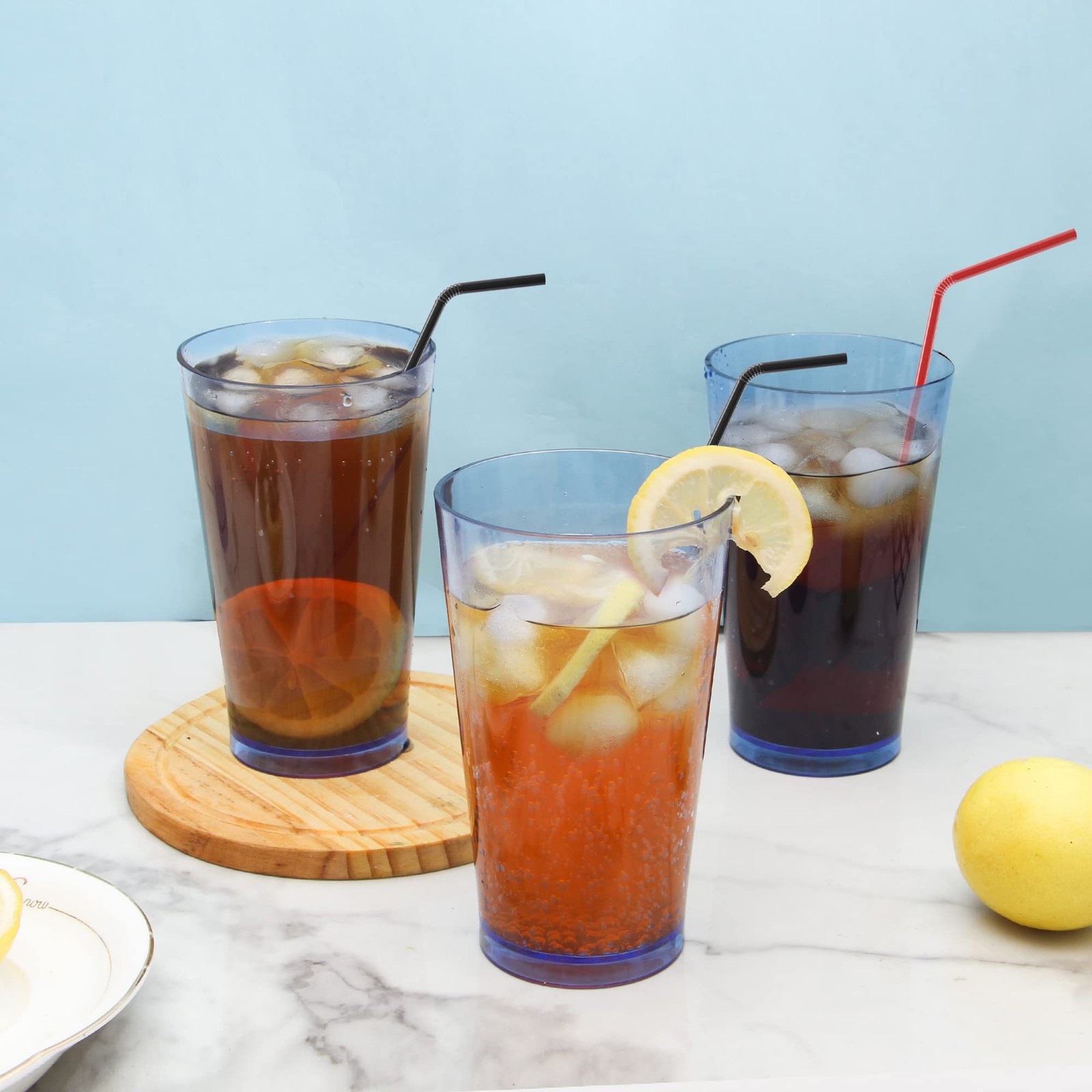 Plastic Drinking Glasses [Set of 6] Shatterproof Tumblers, Reusable Glass Cups