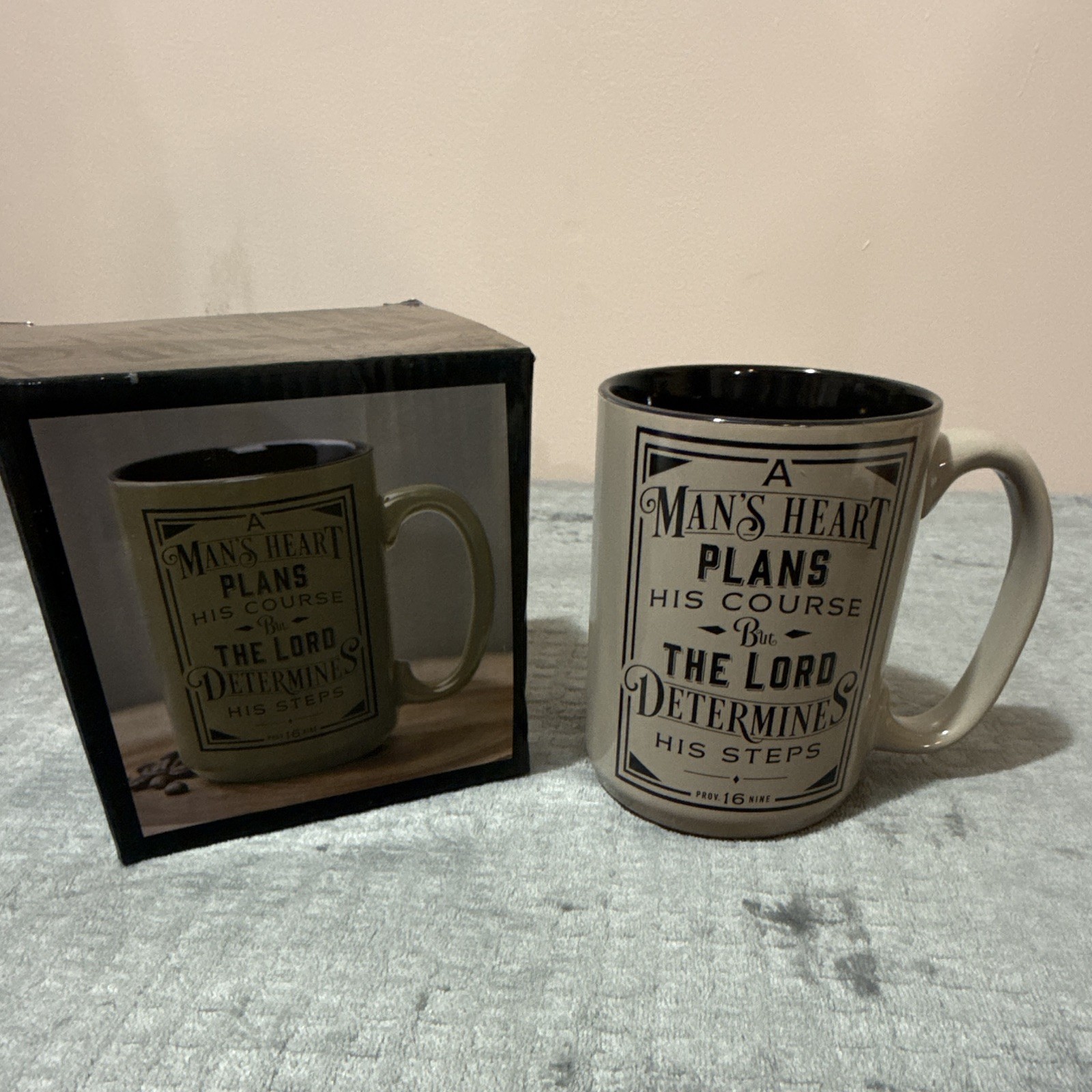 Gray/Black Ceramic Coffee Mug 16 fl oz Proverbs 16:9 Bible Verse Decor