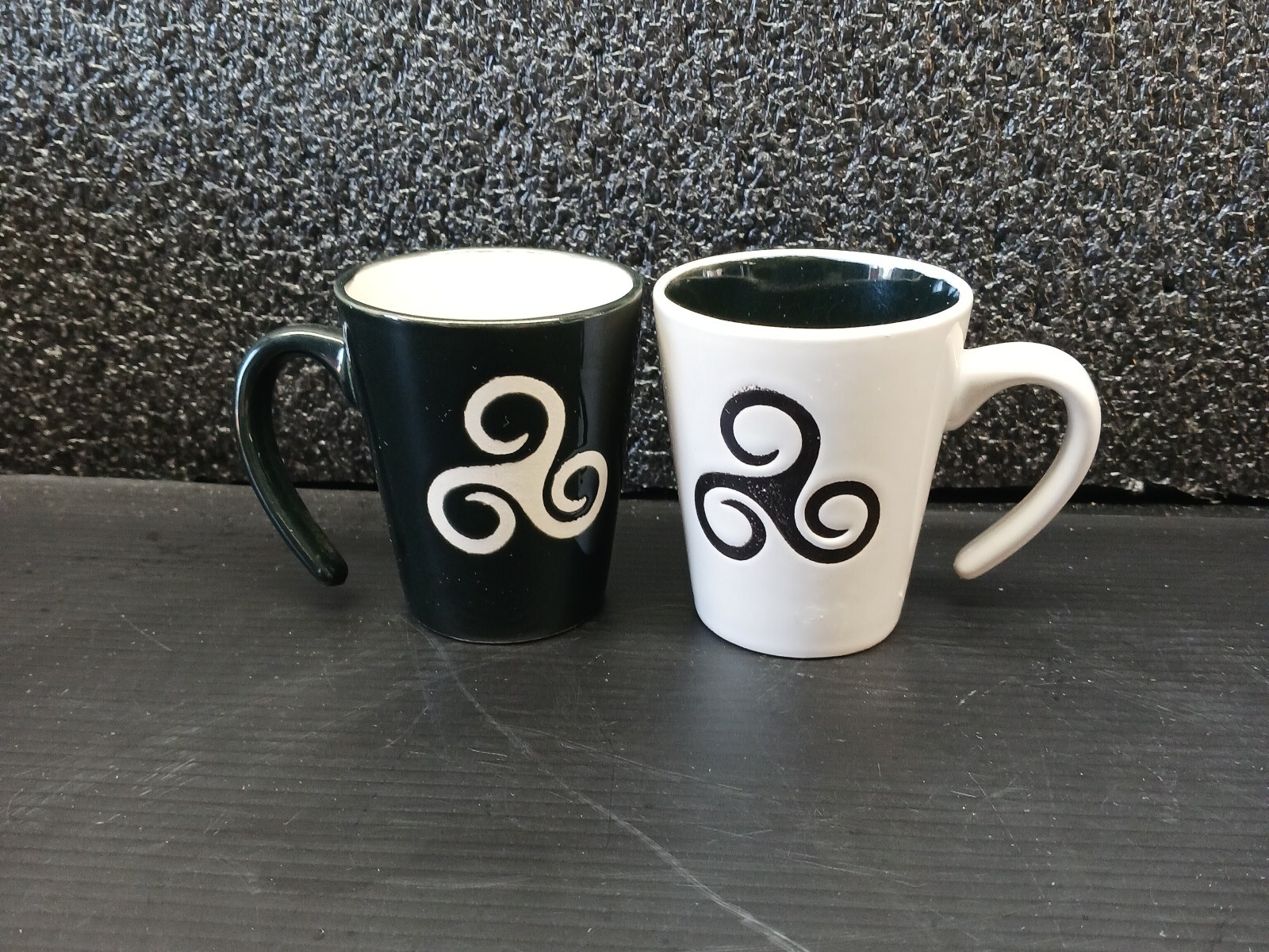 Celtic Triskele Design Matching Black and Cream Color Espresso Mugs 3oz