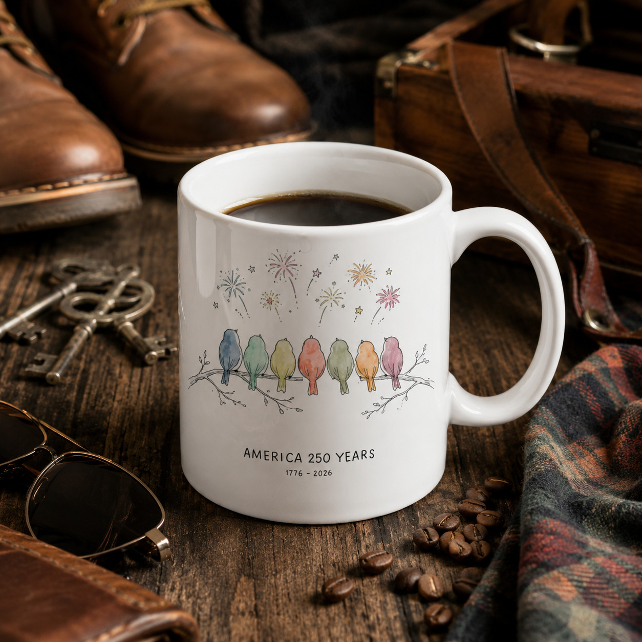 Birds On A Branch Mug America 250 Years Patriotic Bird Lover Cup