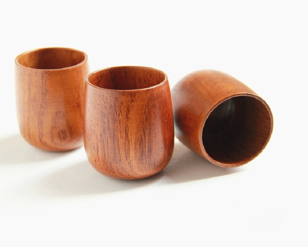 Natural Solid Wood Tea Cups 250ml Set of 4 Wooden Wine Mugs for Camping