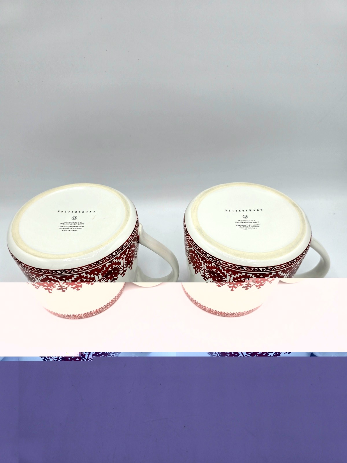 Pottery Barn Holiday Nordic Ceramic Coffee Mugs 16 fl oz White/Red Set of 2