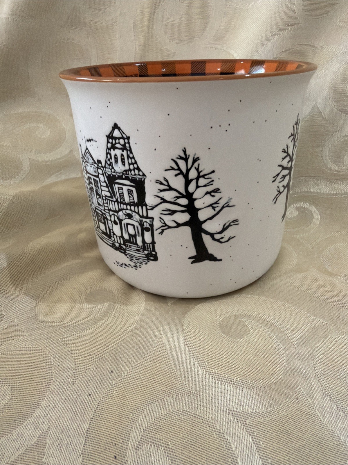 Cobwebs & Cauldrons Large Coffee Mug HAUNTED HOUSE With Plaid Inside 20 Oz